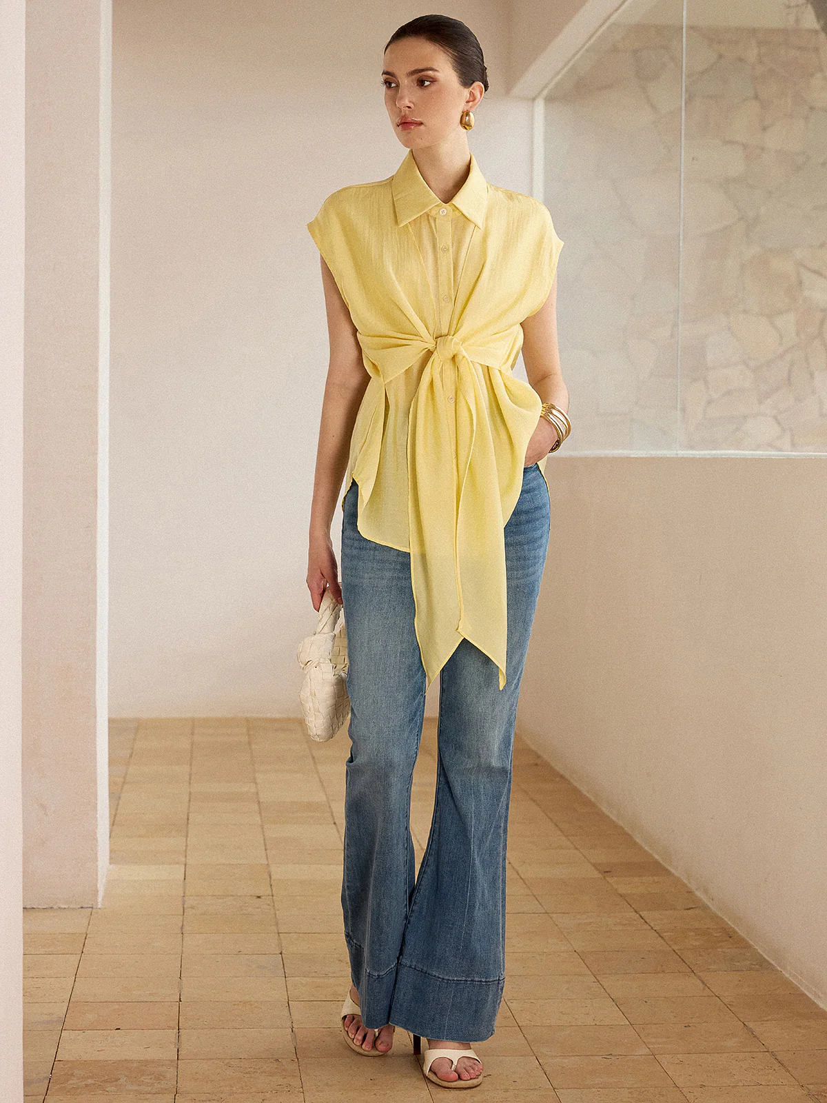 Sleeveless Tie-Front Blouse - Wholesalesil