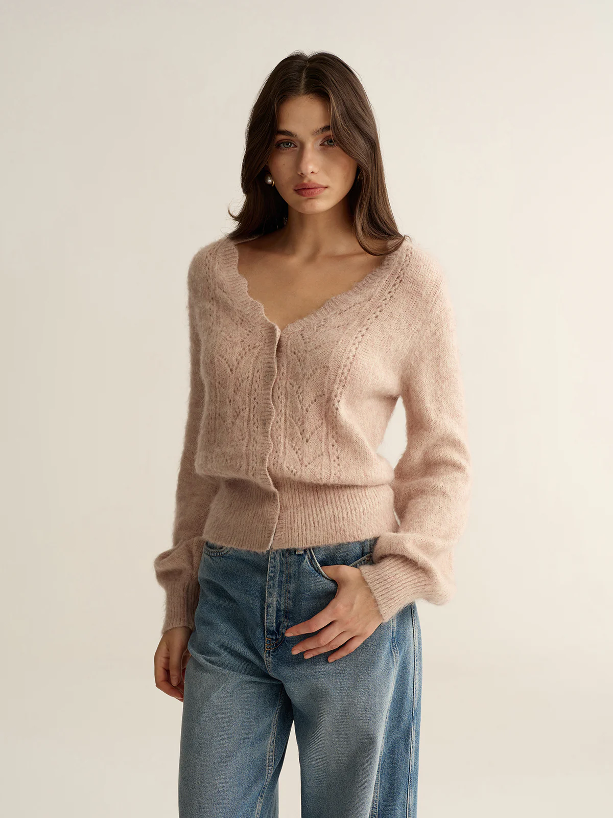 Scalloped Edge Wool-Blend Knit Cardigan - Wholesalesil