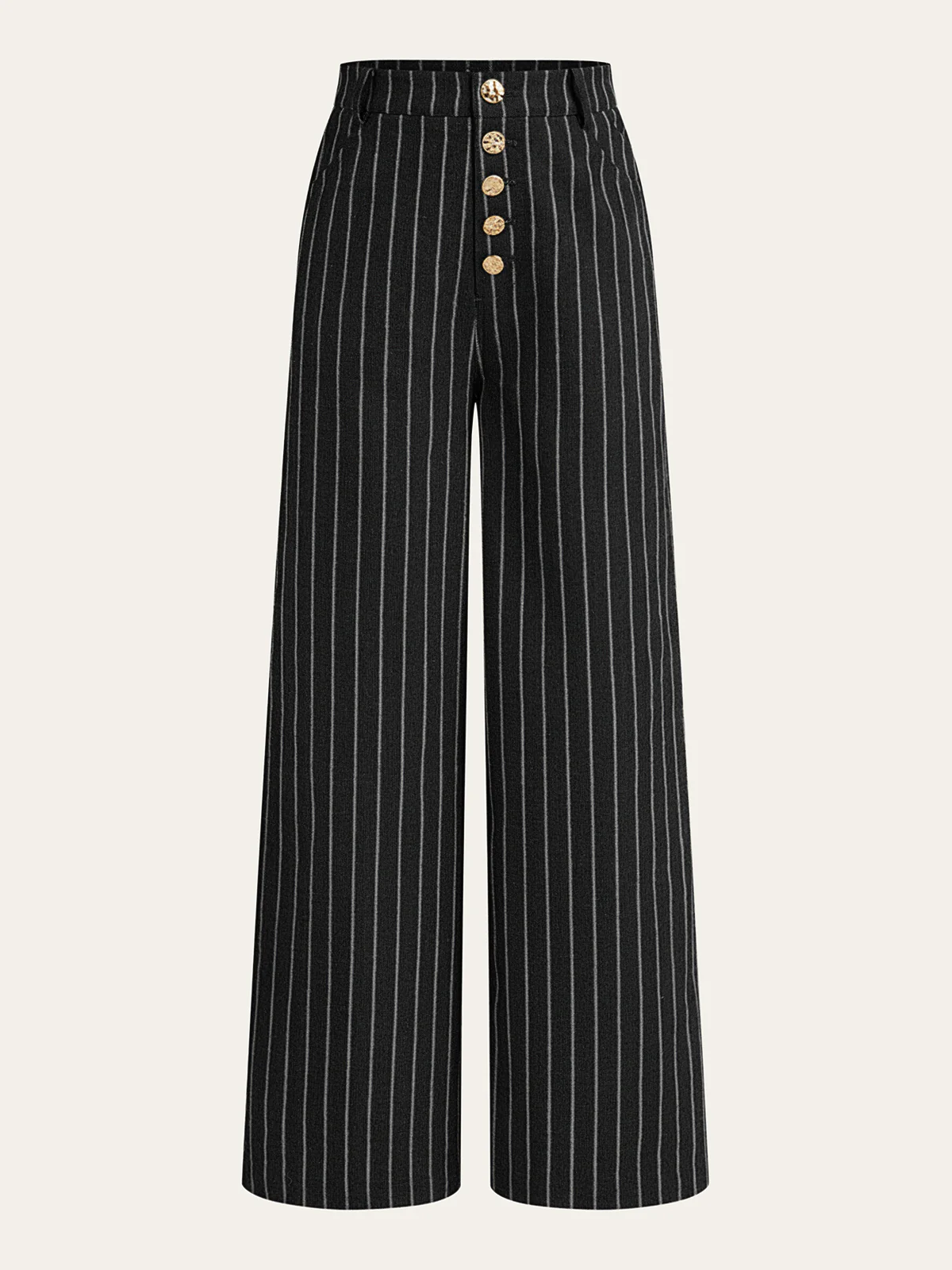 Pinstripe Linen & Cotton High-Waist Pants - Wholesalesil