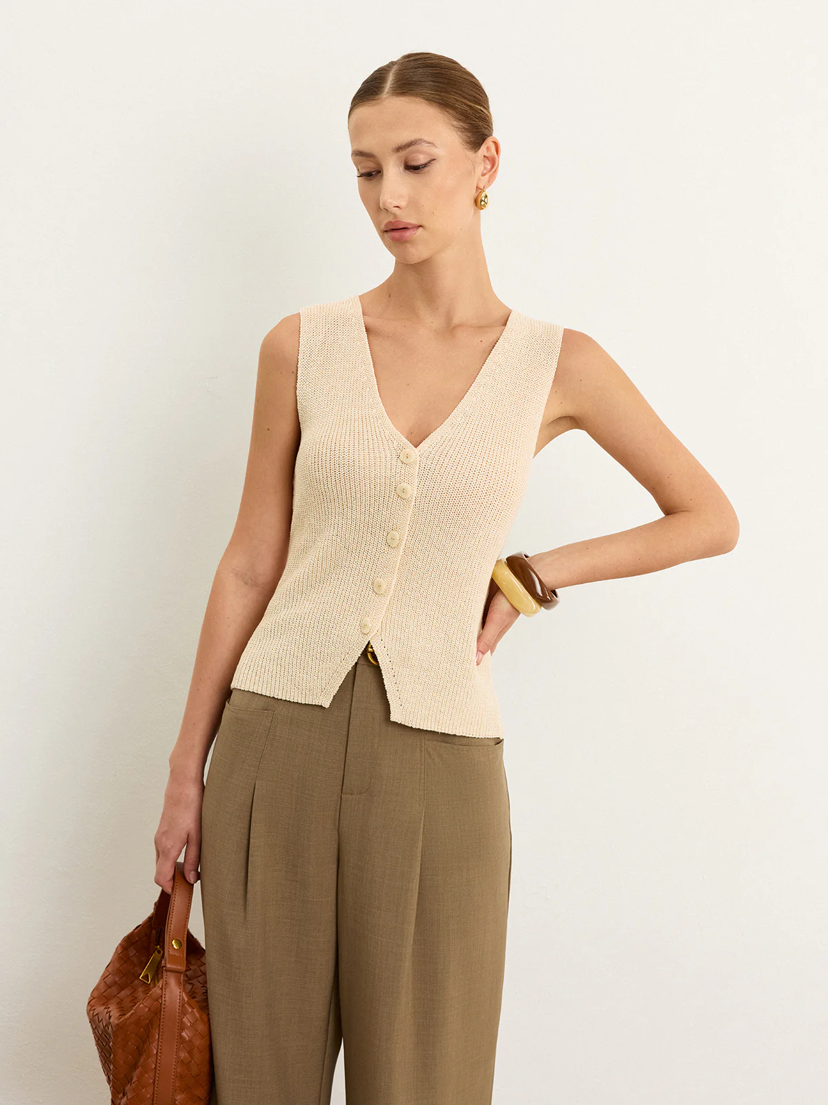 Knit Button-Front Vest - Wholesalesil