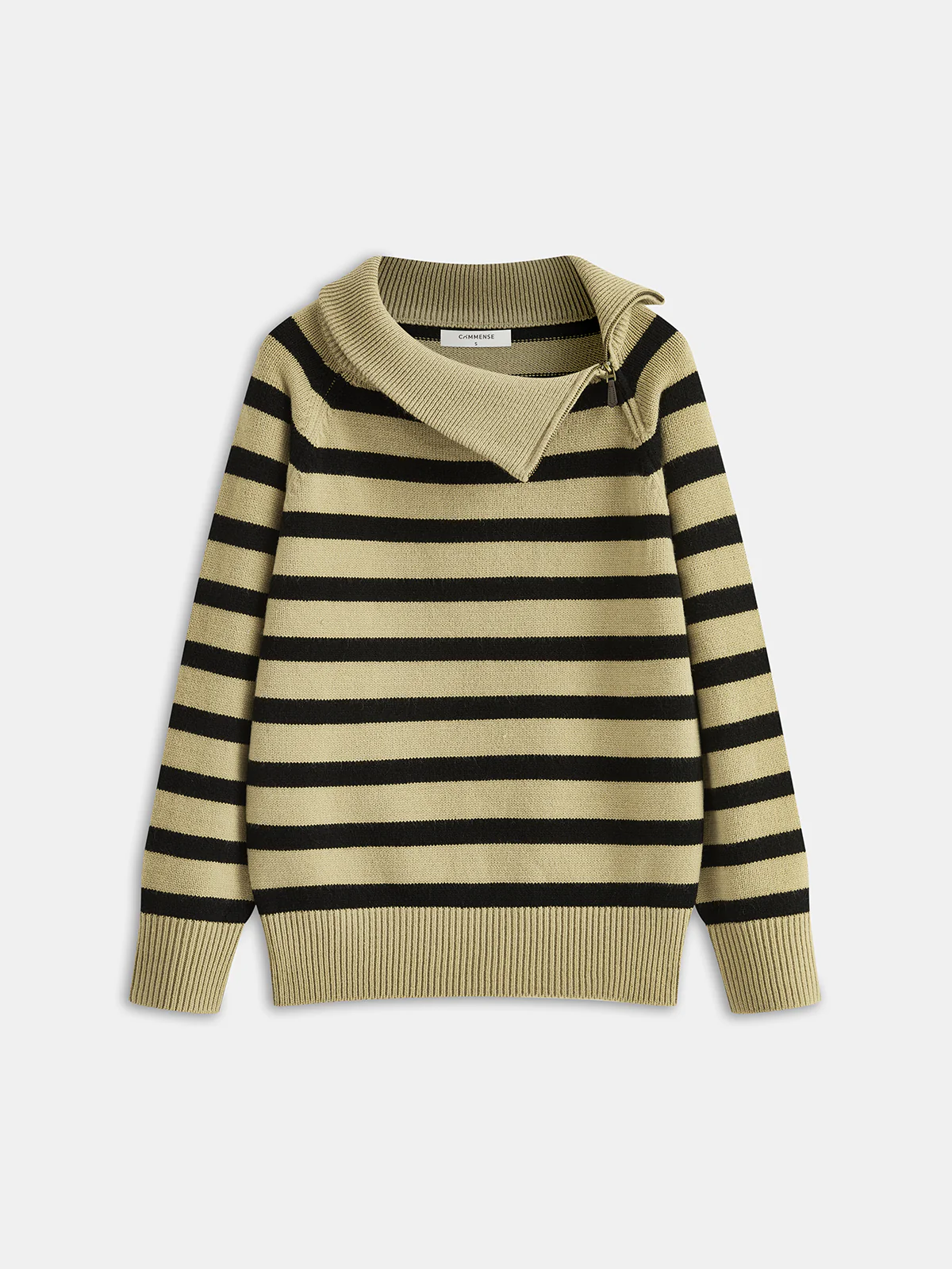 Asymmetric Zip Collar Striped Sweater - Wholesalesil