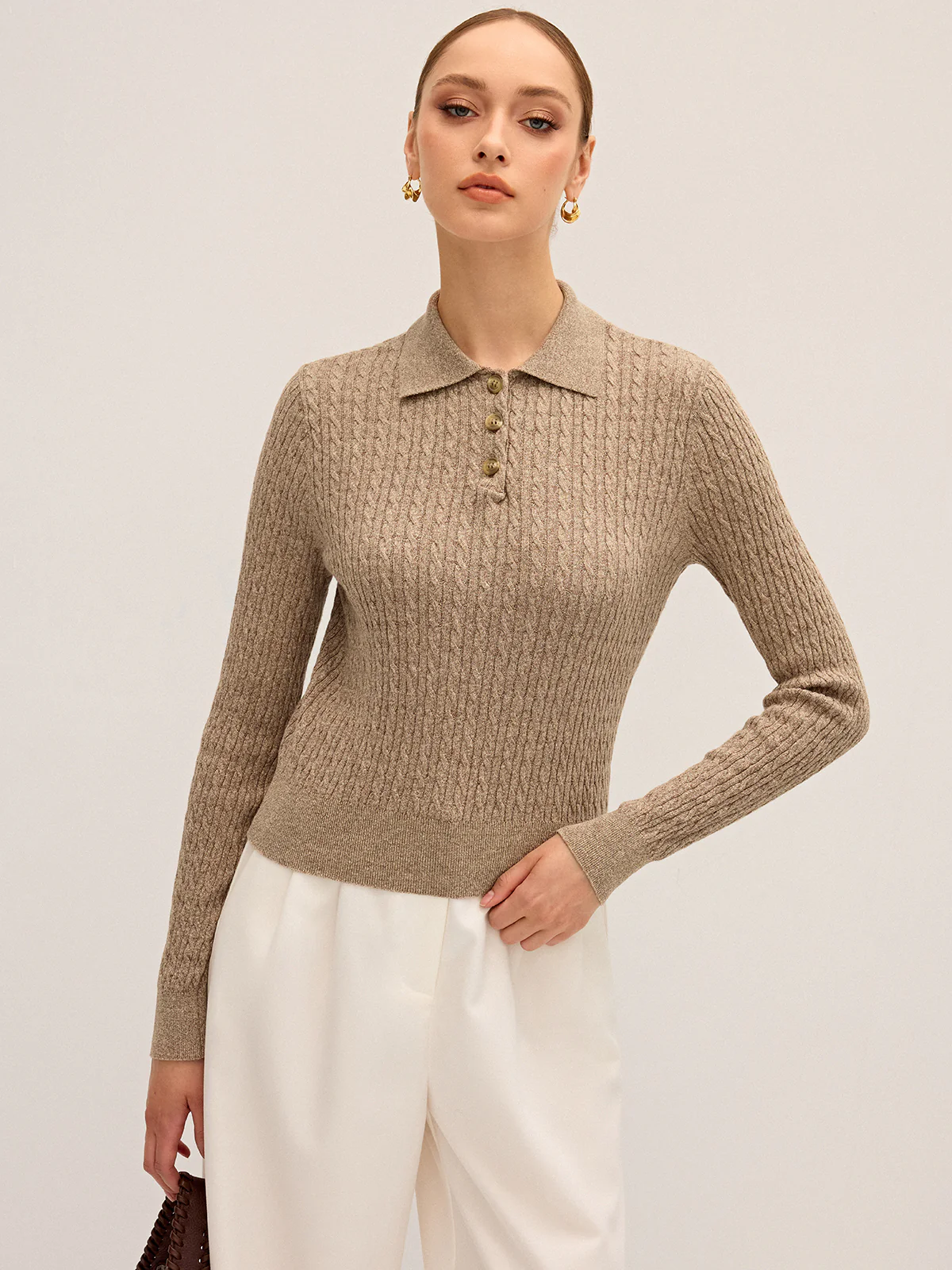Cable Knit Cotton Collar Sweater - Wholesalesil