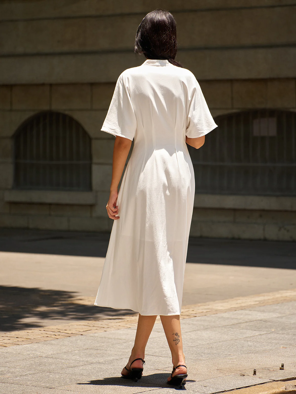 Metal Decor V-Neck Midi Dress - Wholesalesil