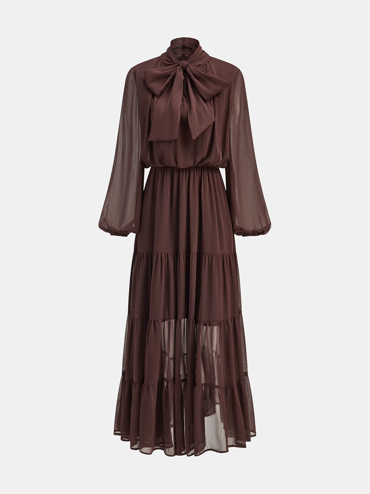 Chiffon Bow Long Sleeve Maxi Dress - Wholesalesil