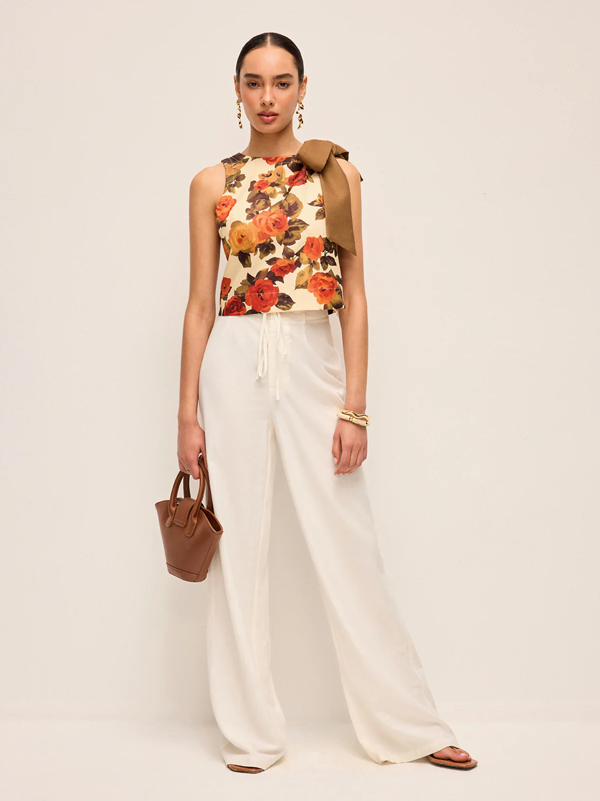 Floral Print Bow Detail Tank Top - Wholesalesil