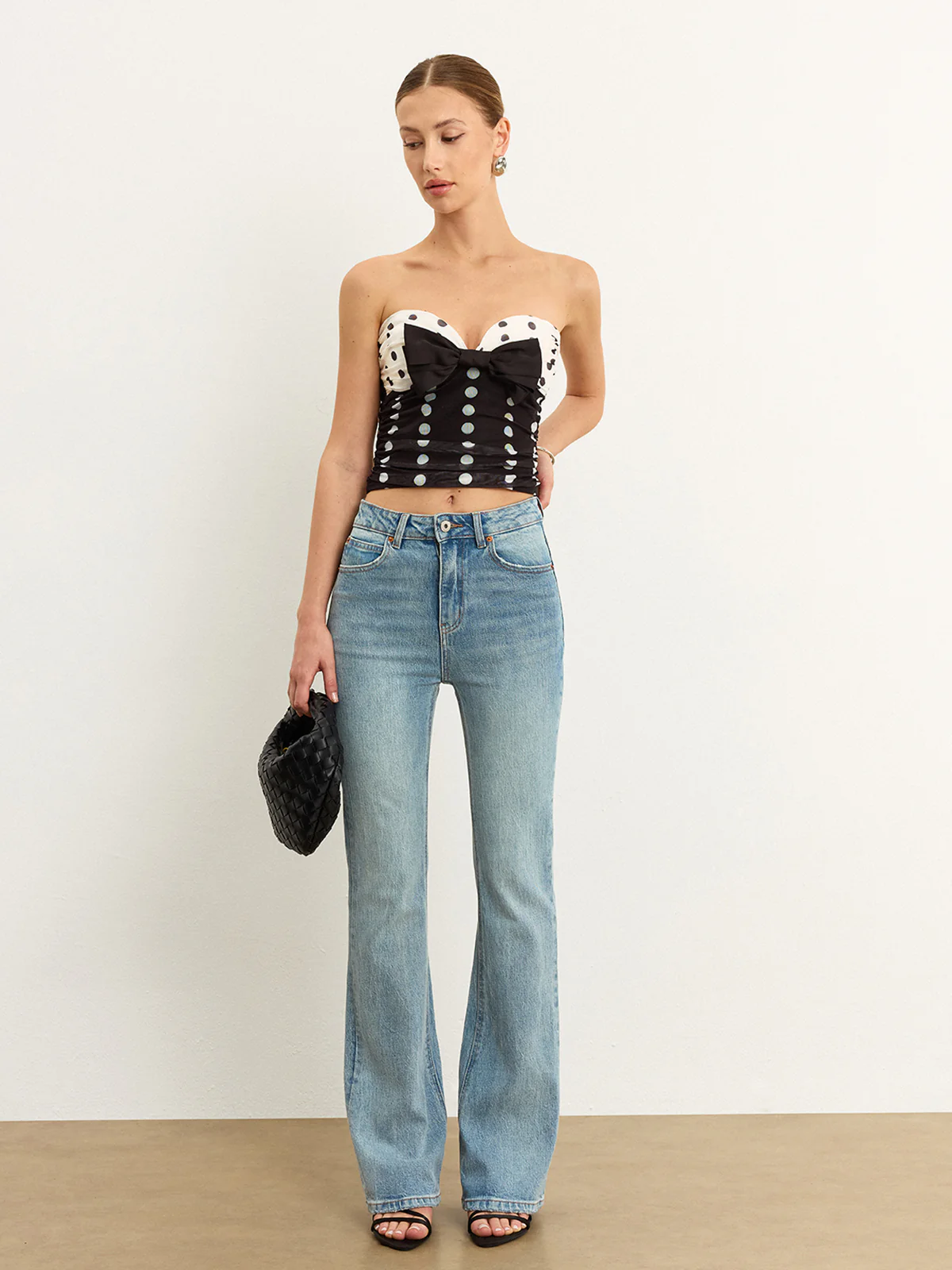 Polka Dot Bow Strapless Top - Wholesalesil