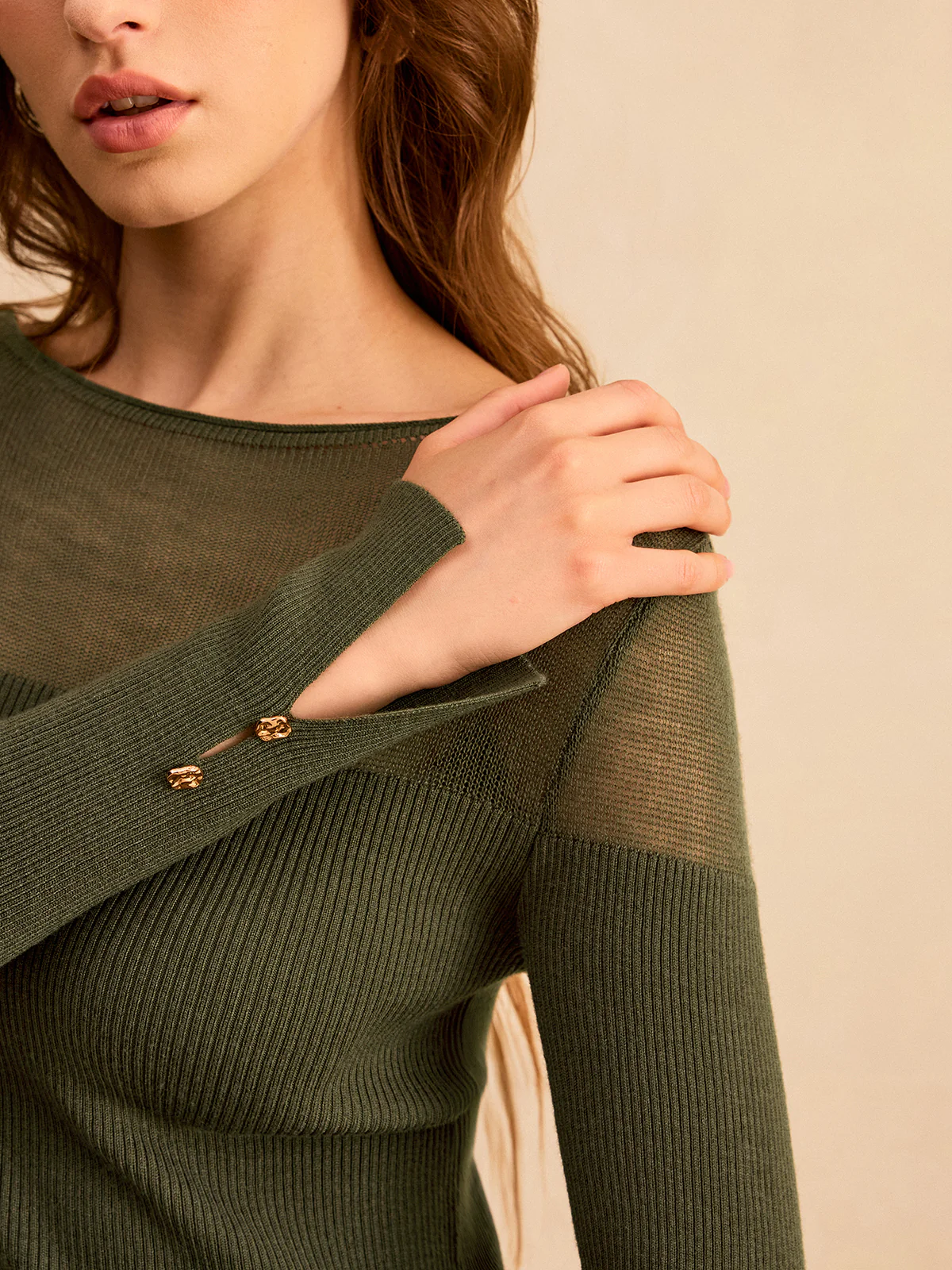 Sheer-Paneled Boat Neck Knit Top - Wholesalesil