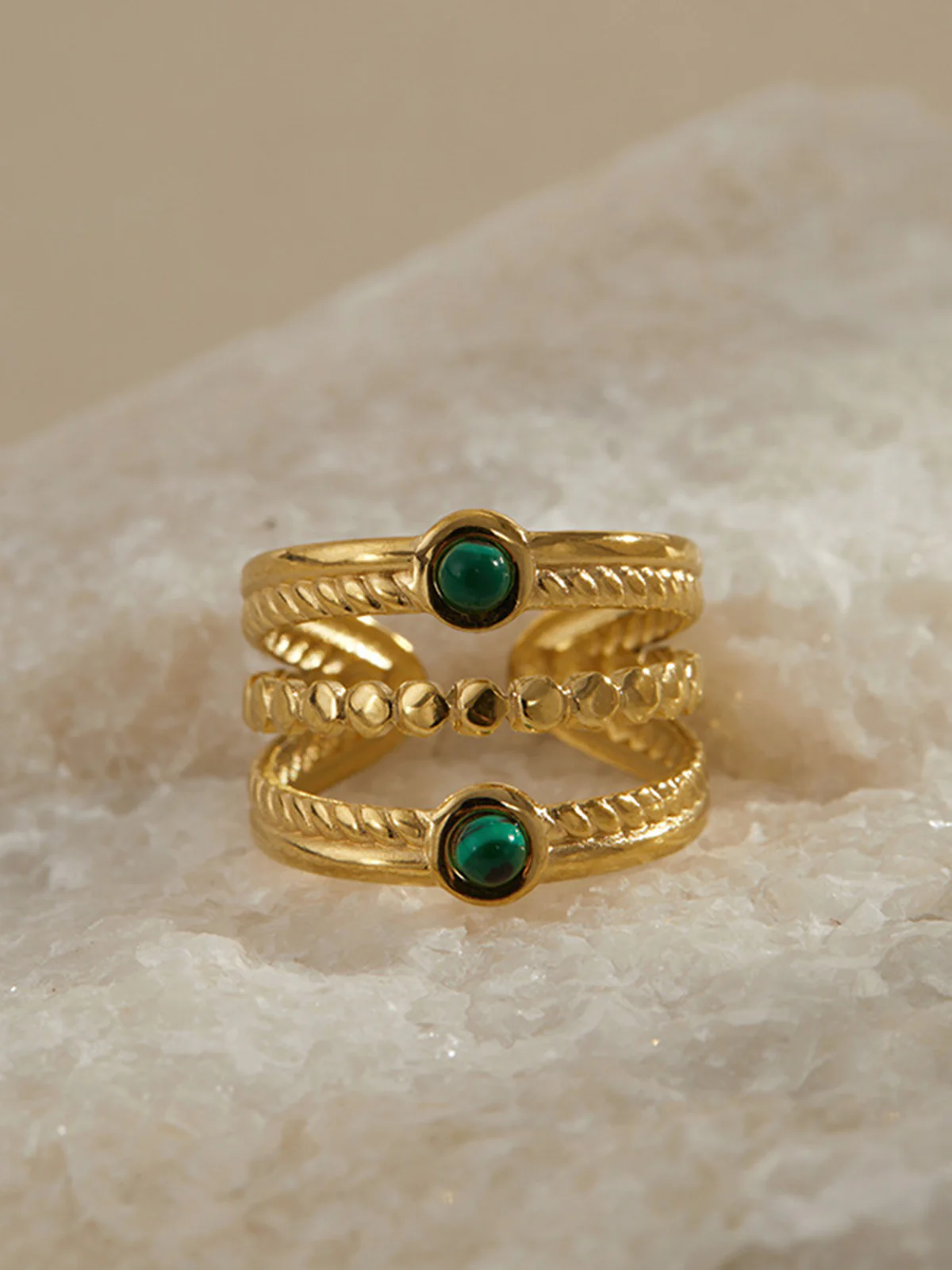 Emerald Accent Multi-Band Golden Ring - Wholesalesil