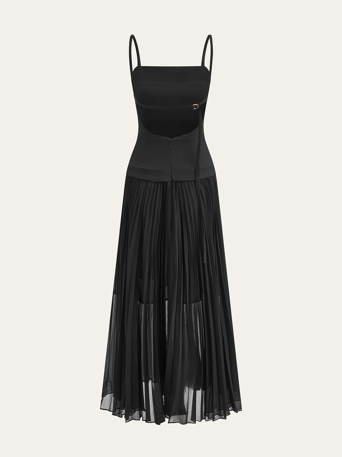 Spaghetti-Strap Backless Pleated Maxi Dress - Wholesalesil
