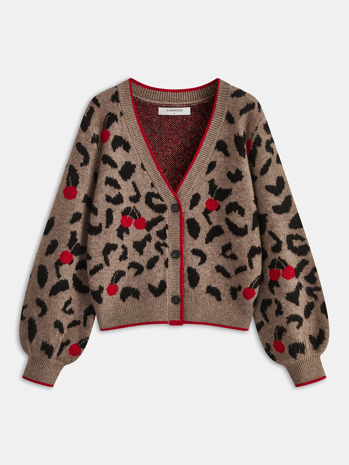 Cherry Leopard Print Knit Cardigan - Wholesalesil