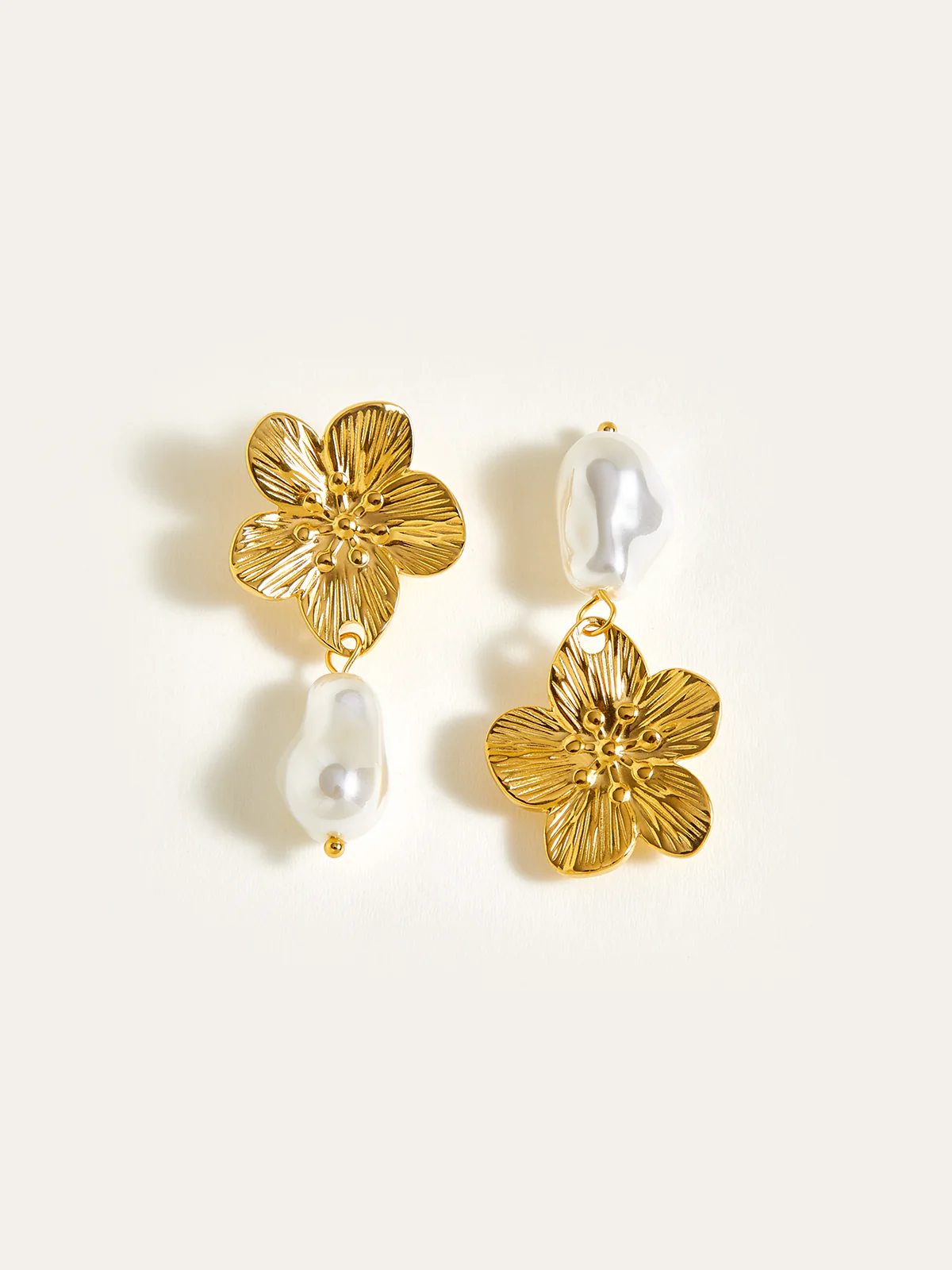 Golden Floral Pearl Drop Earrings - Wholesalesil