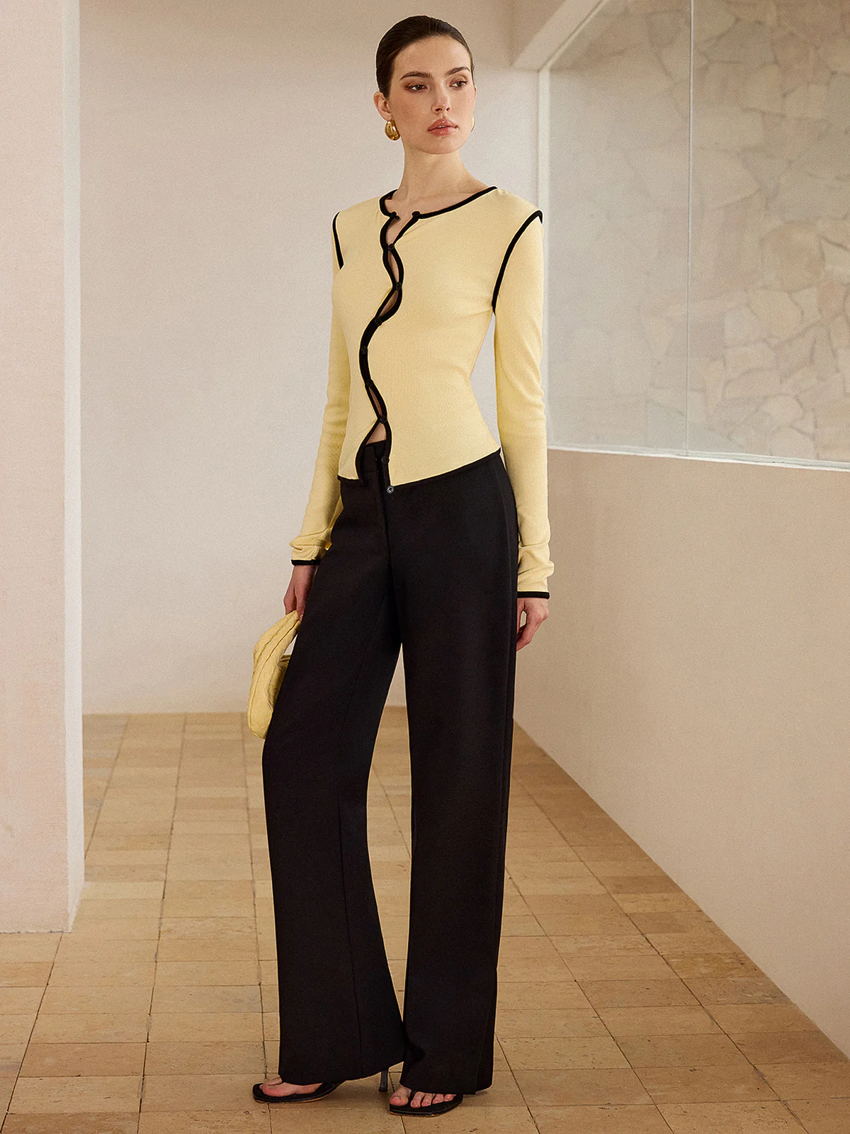 Asymmetric Contrast Trim Top - Wholesalesil