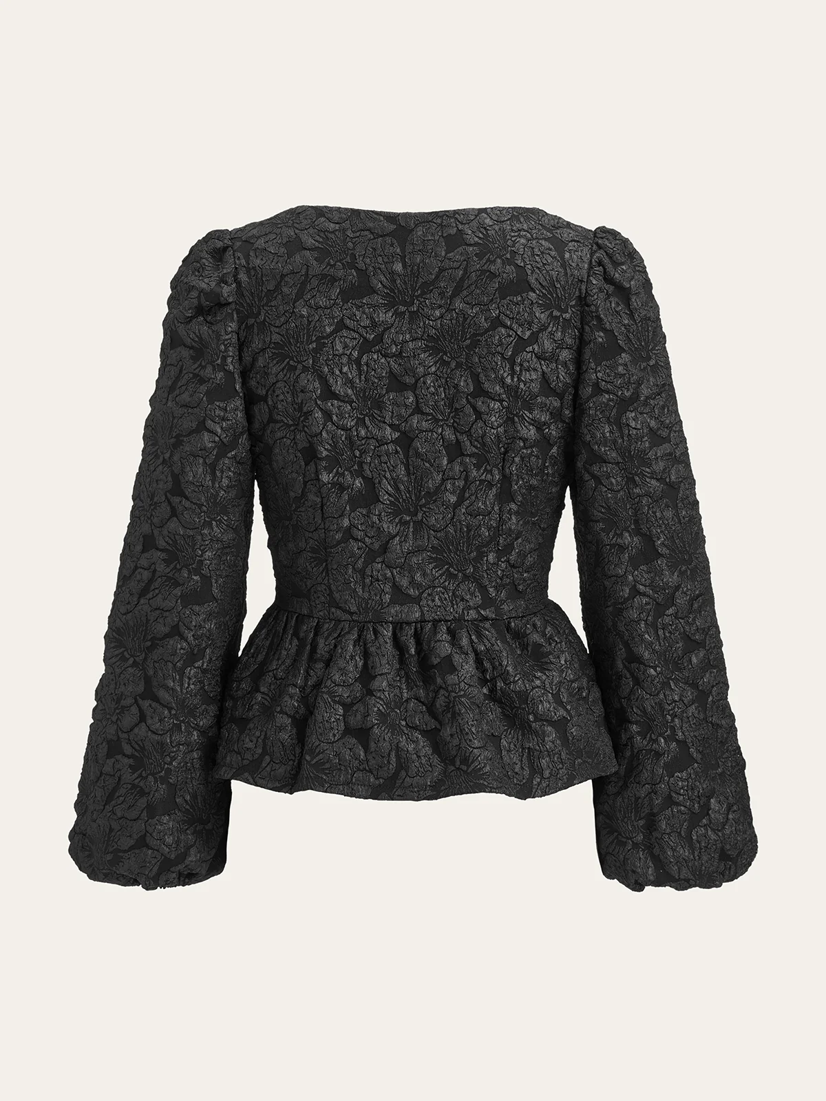 Textured Puff Sleeve Peplum Blouse - Wholesalesil