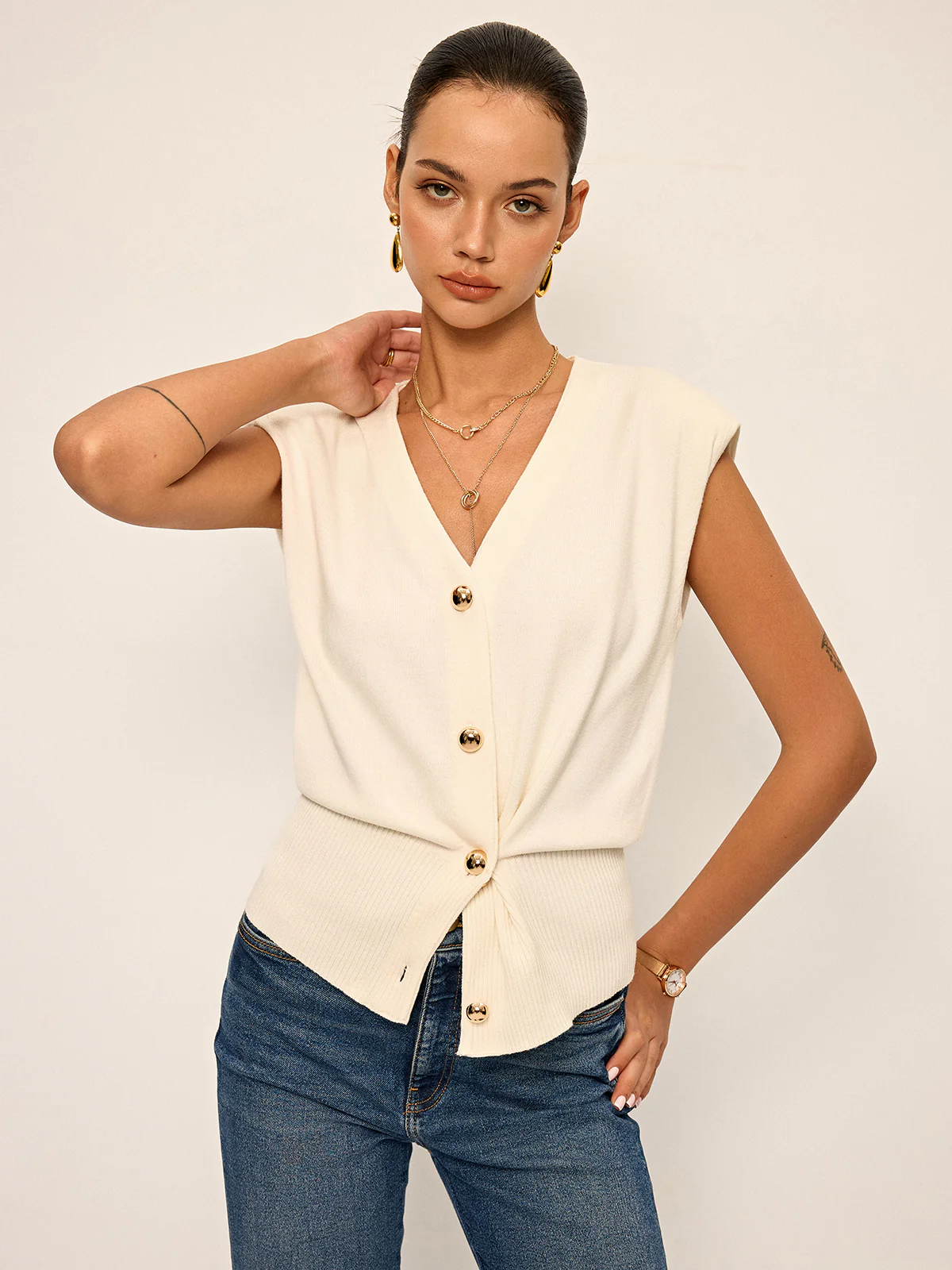 Asymmetric Two-Way Wear Knit Vest - Wholesalesil