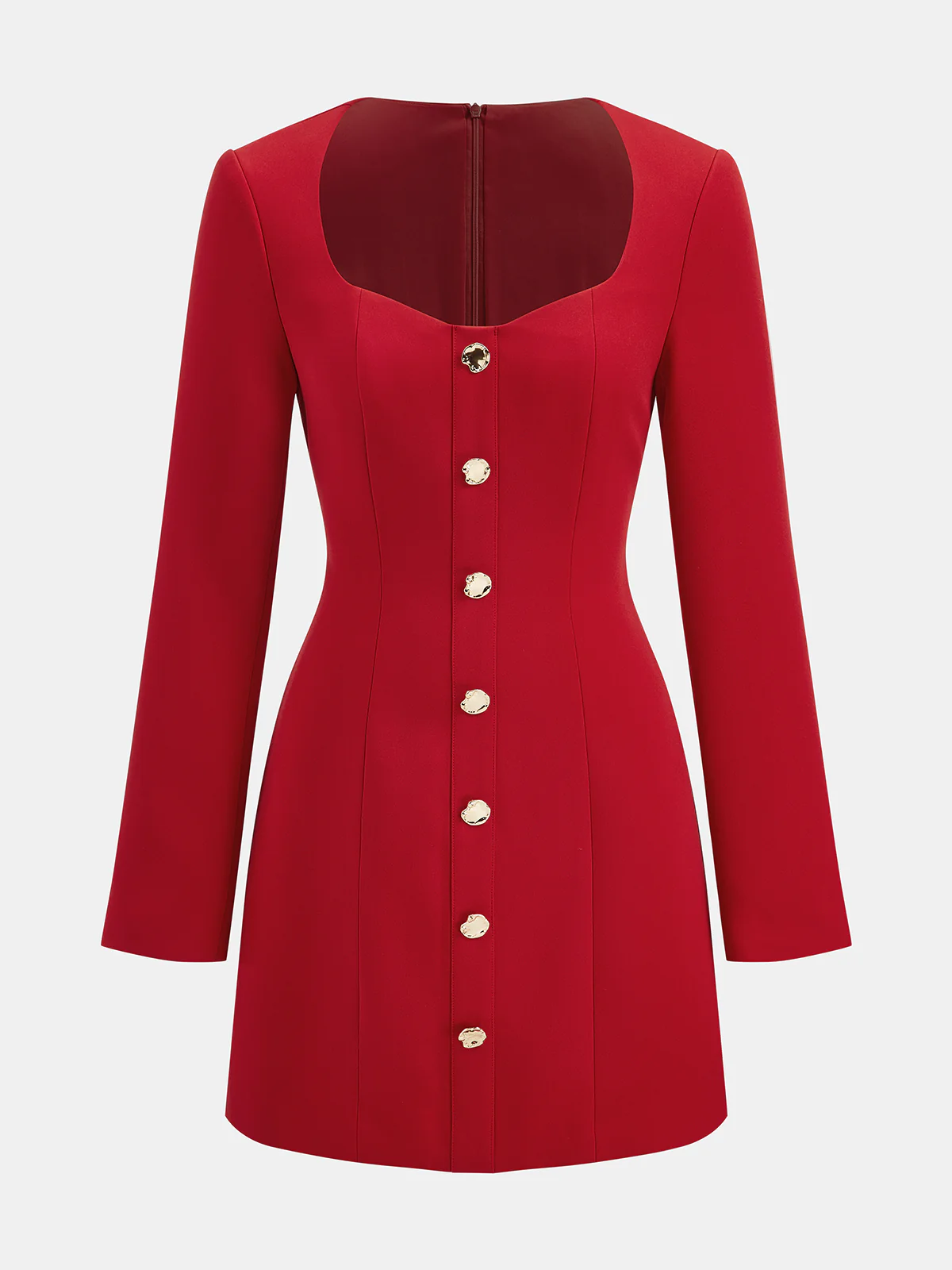 Square Neck Button Front Mini Dress - Wholesalesil