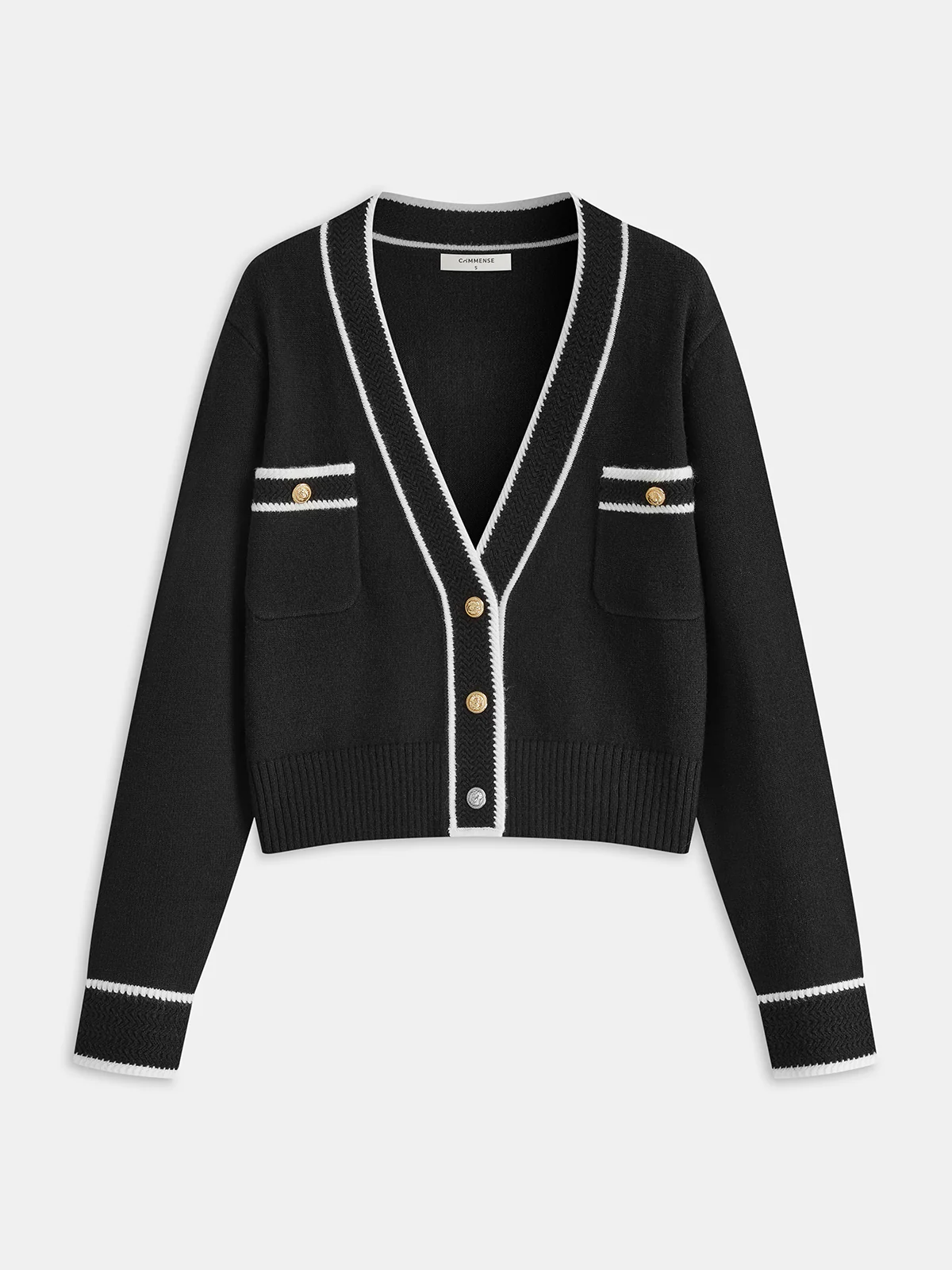 Contrast Trim Metal Button Wool-Blend Cardigan - Wholesalesil