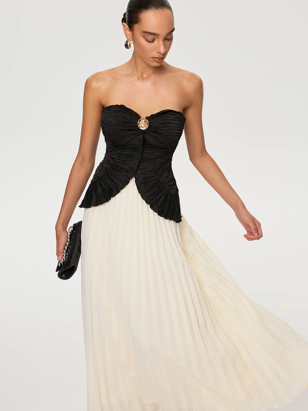 Color-Block Strapless Pleated Chiffon Maxi Dress - Wholesalesil