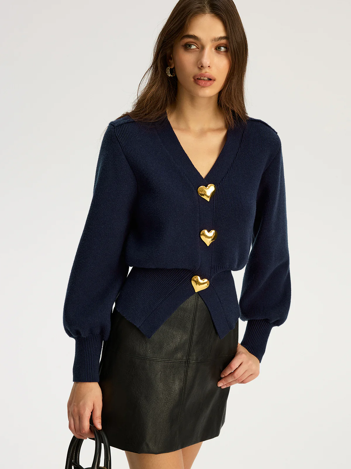 Heart Metal Detail V-Neck Sweater - Wholesalesil