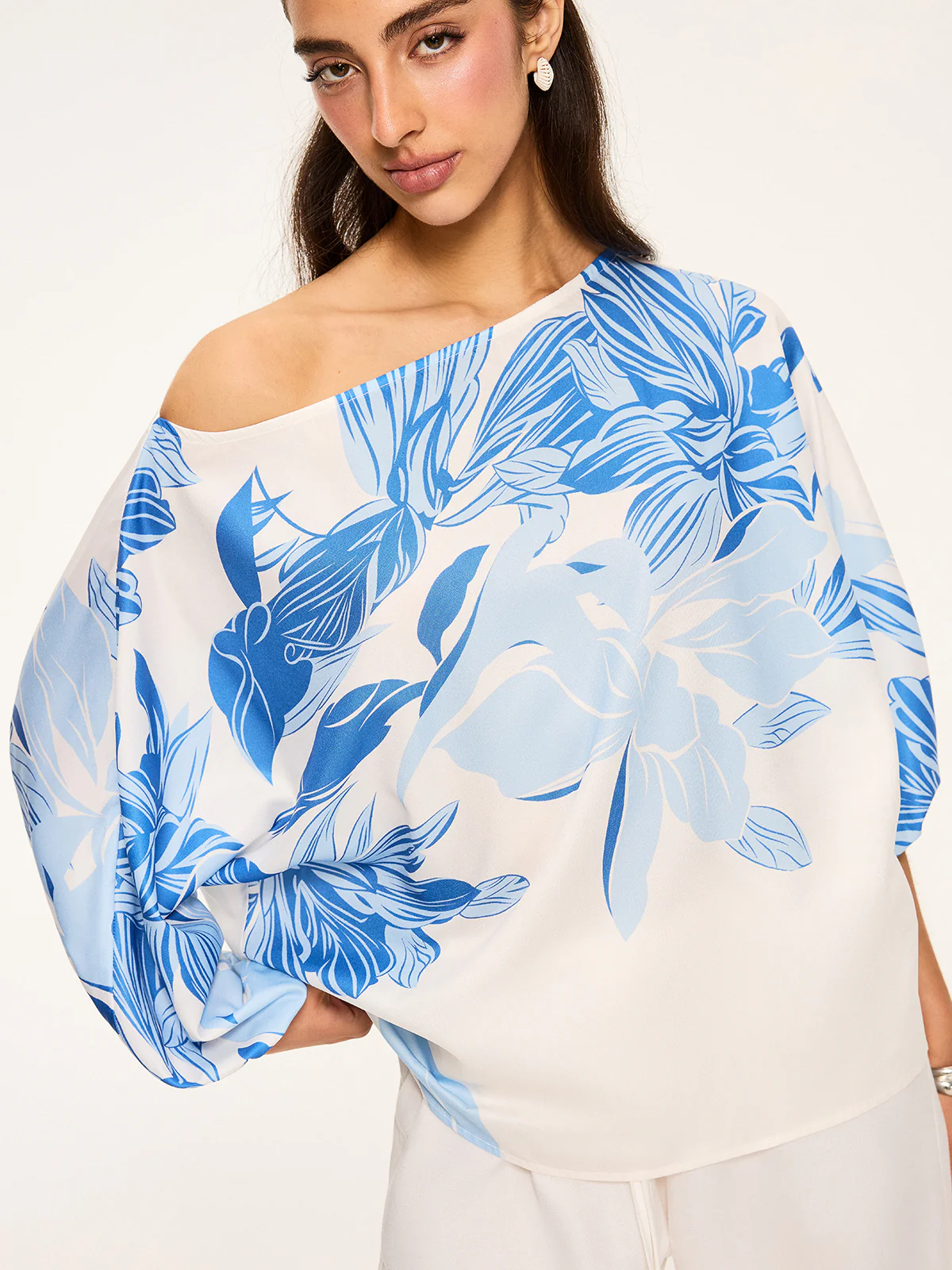 Semi-Sheer Off-Shoulder Floral Print Blouse - Wholesalesil