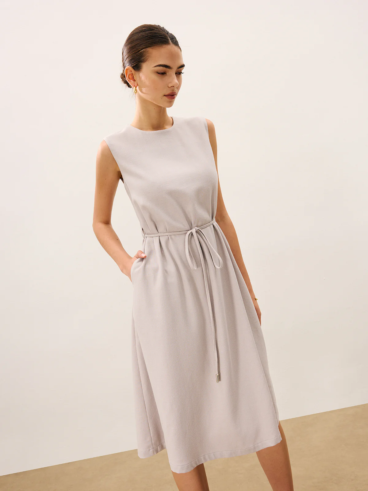 Sleeveless Tie Detail Midi Dress - Wholesalesil