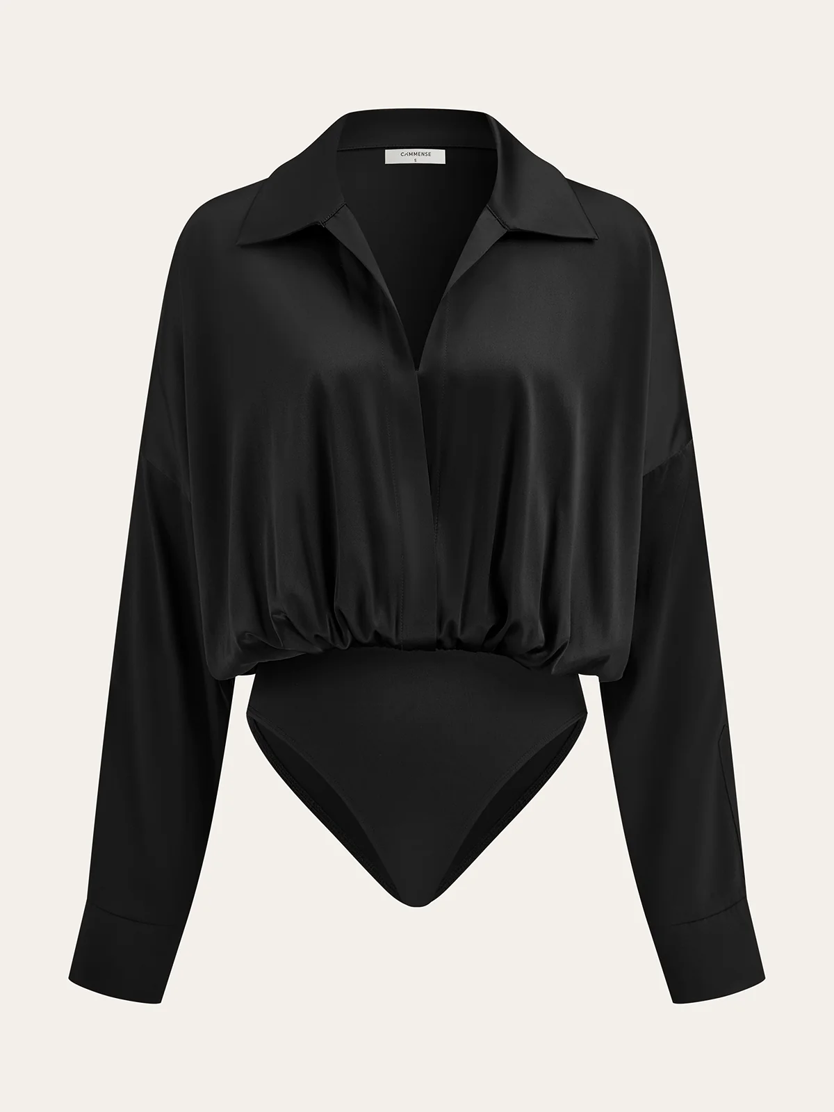 Satin Collared Long Sleeve Bodysuit - Wholesalesil