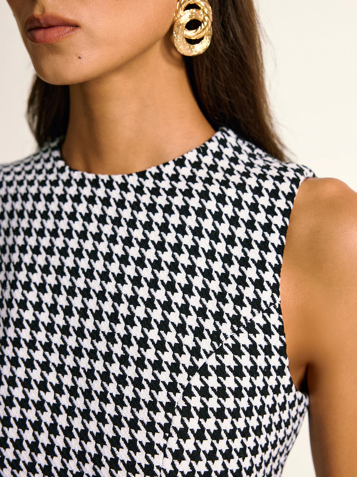 Houndstooth Sleeveless A-Line Mini Dress - Wholesalesil