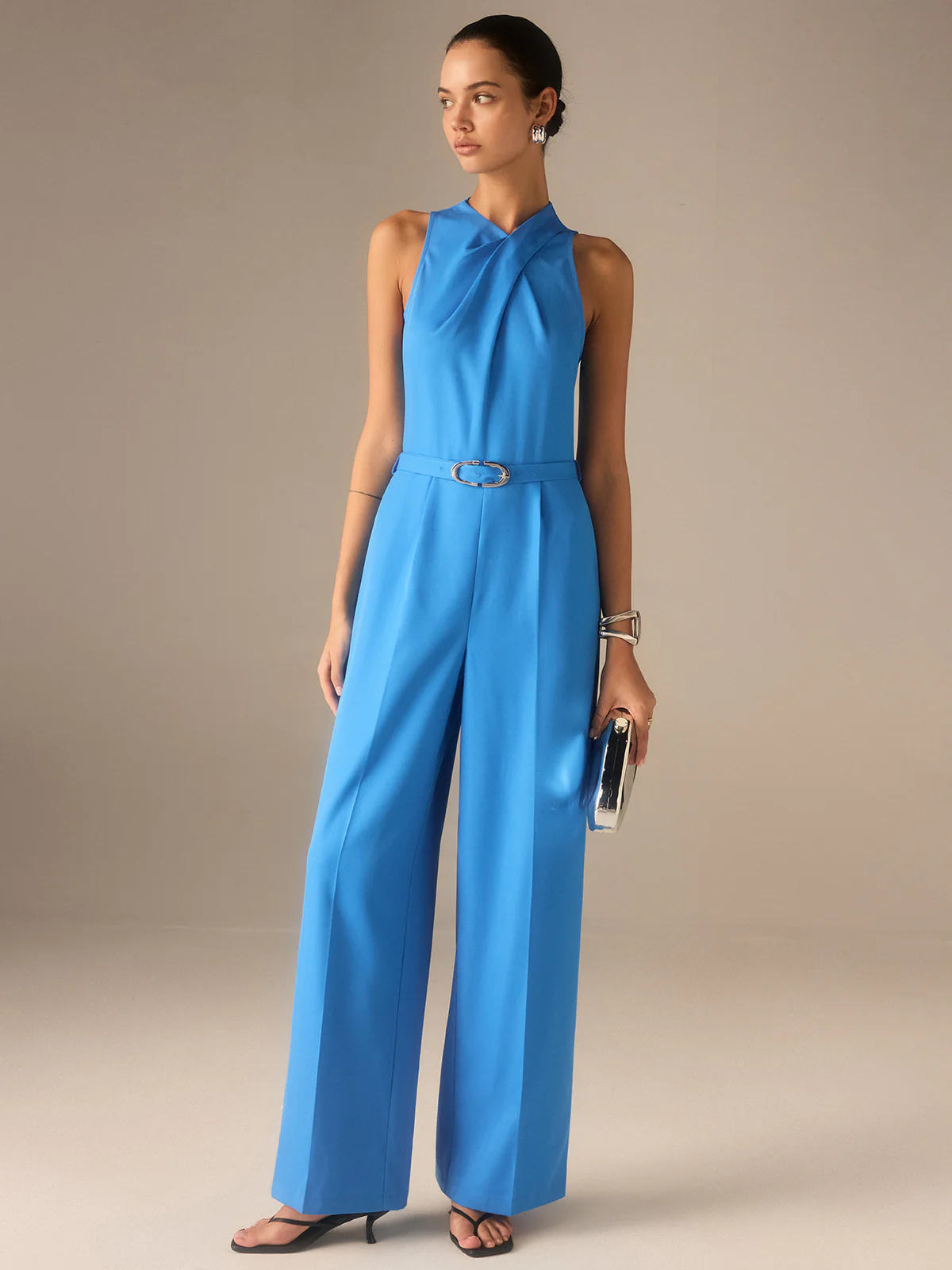 Sleeveless Belted Twist Jumpsuit - Wholesalesil