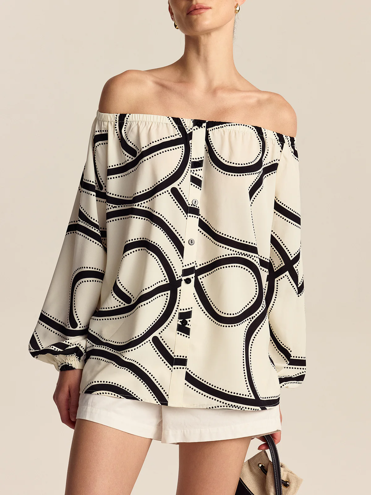 Patterned Off-Shoulder Blouse - Wholesalesil