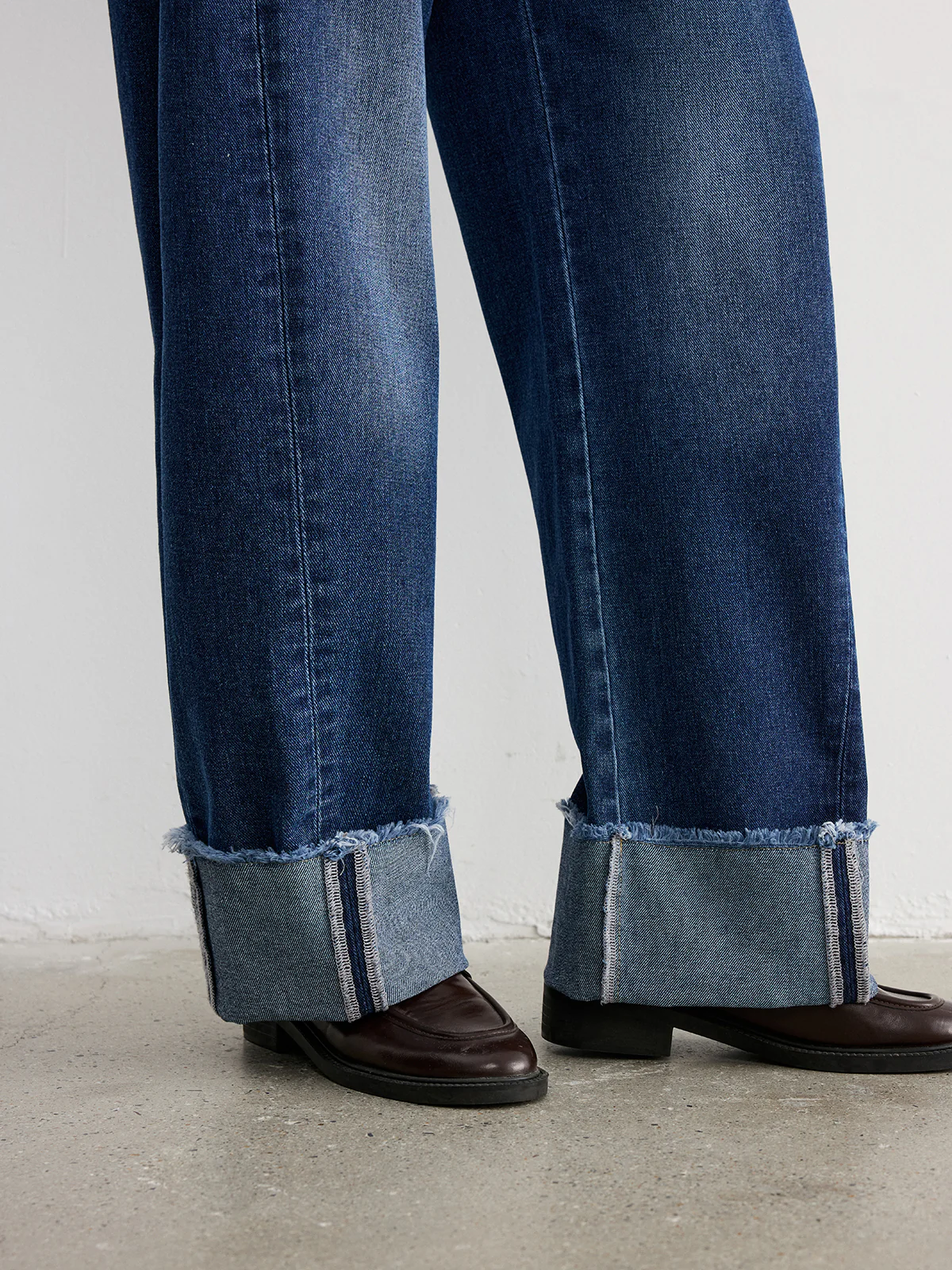 Frayed Cuffed Denim Wide-Leg Jeans - Wholesalesil