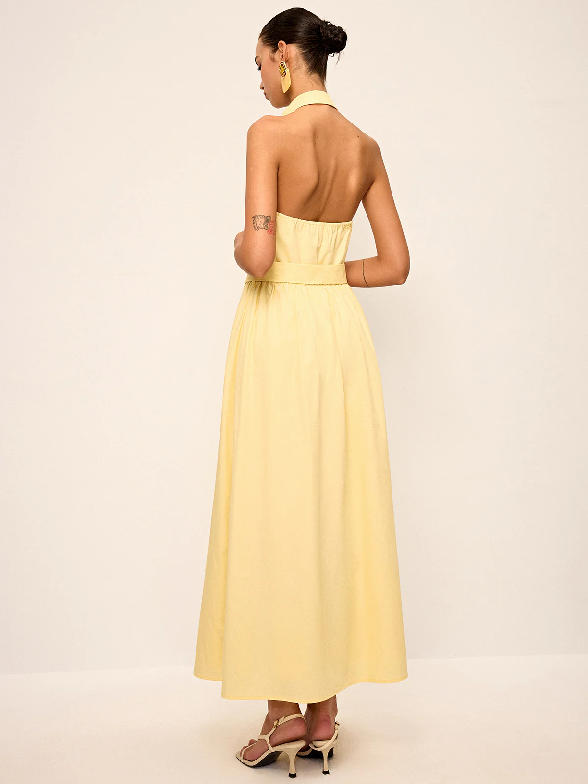 Halter Neck Backless Shirt Dress with Belt - Wholesalesil