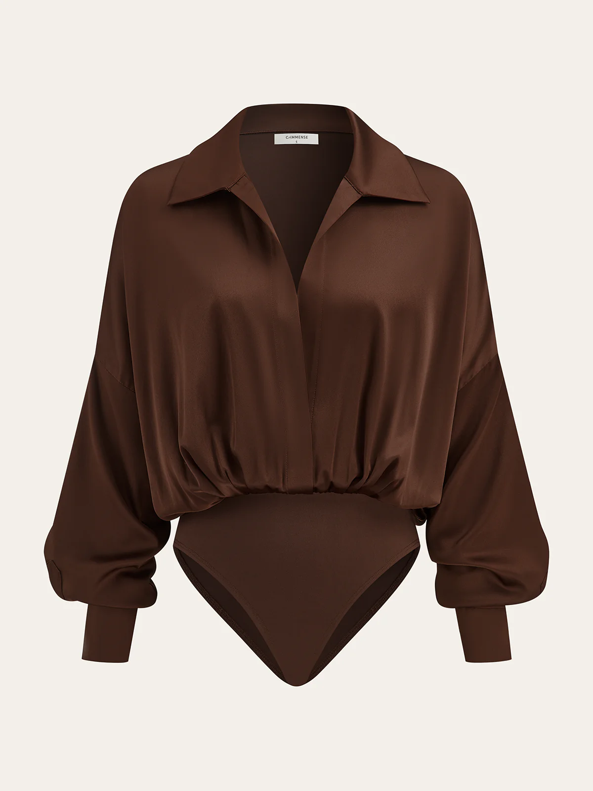 Satin Collared Long Sleeve Bodysuit - Wholesalesil