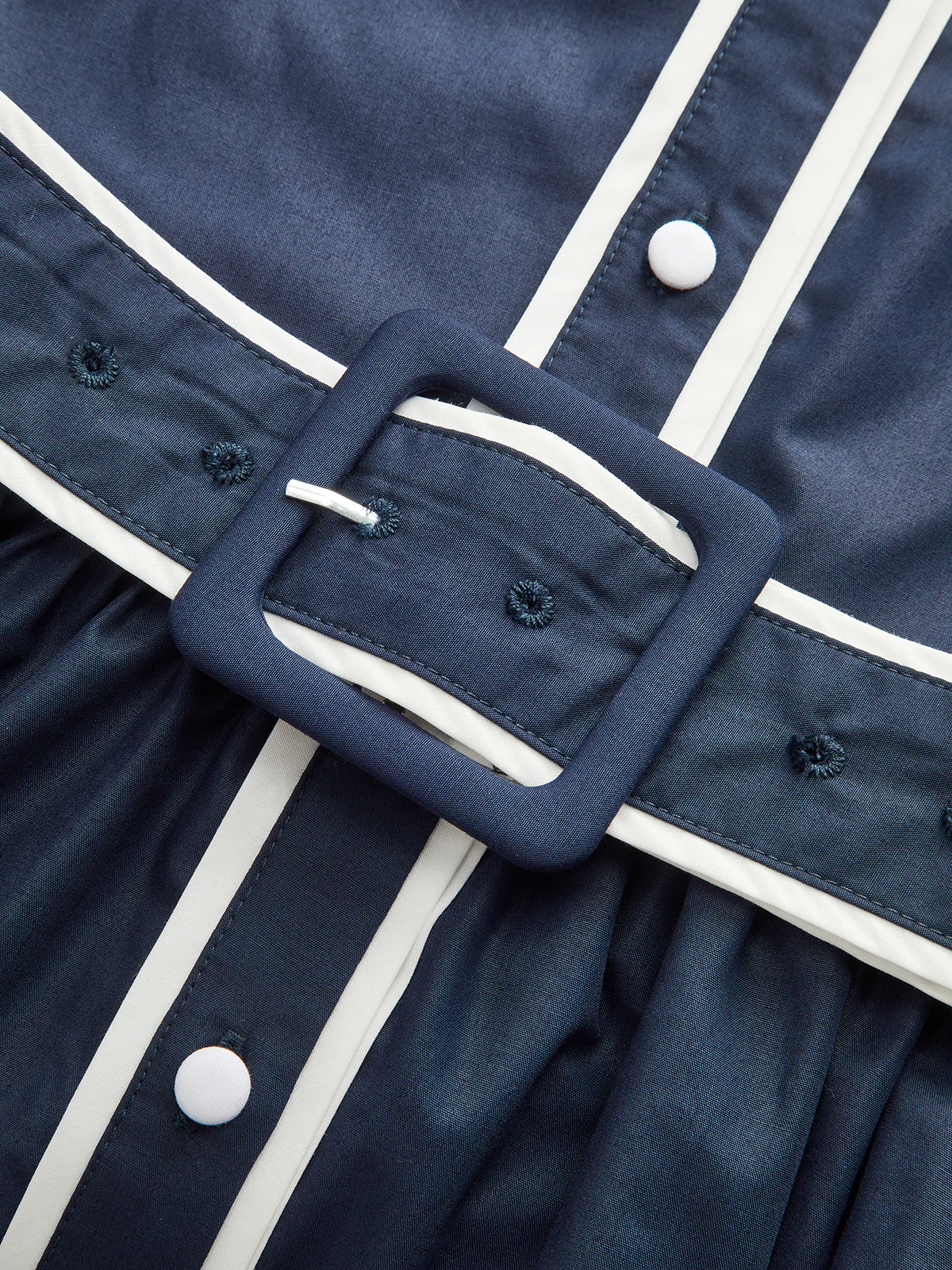 Contrast Trim Belted Pleated Shirt Dress - Wholesalesil