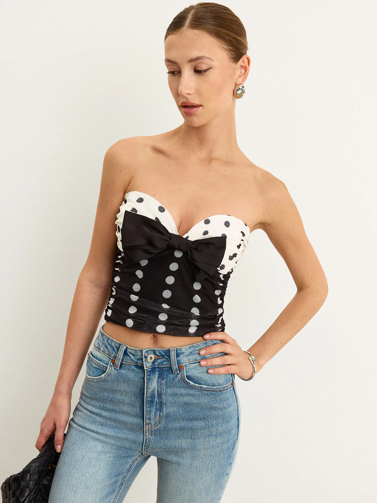 Polka Dot Bow Strapless Top - Wholesalesil