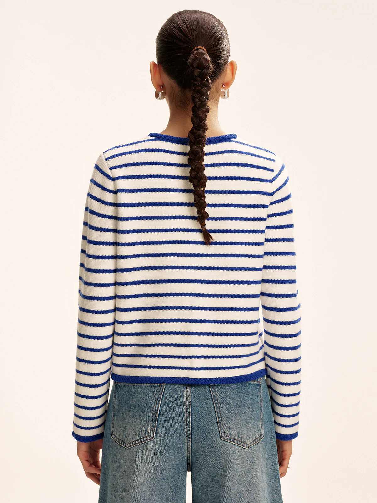 Striped Contrast Trim Knit Cardigan - Wholesalesil