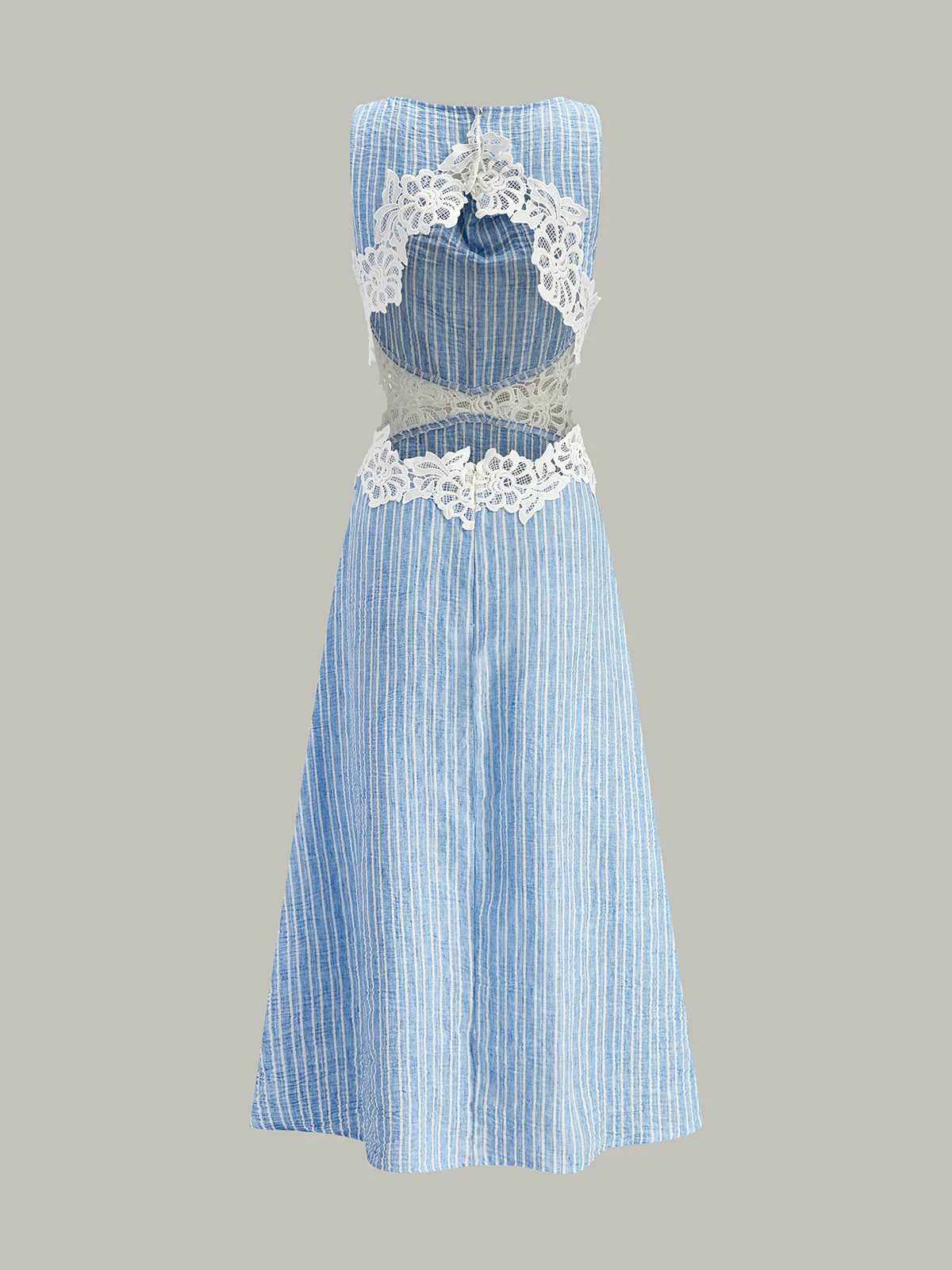 Striped Backless Dress with Lace Detail - Wholesalesil