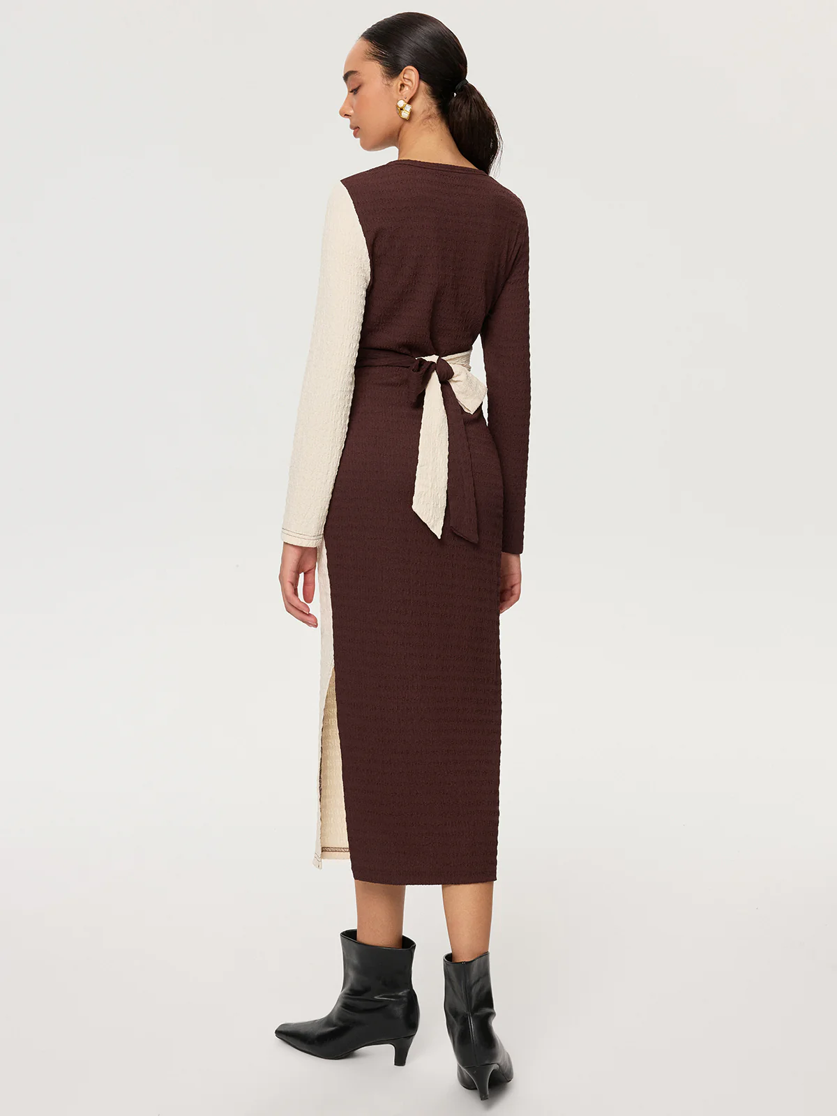 Cross-Tie Textured Color-Block Maxi Dress - Wholesalesil