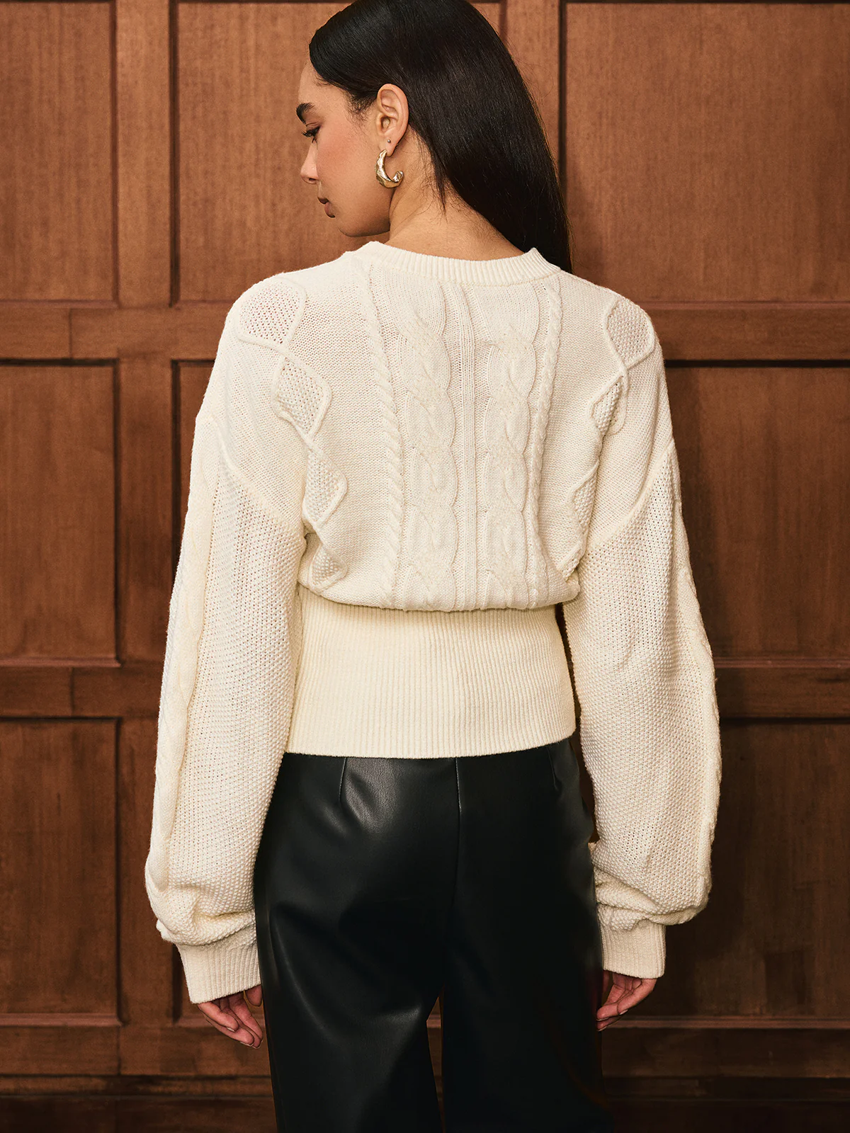 Cinched Waist Cable-Knit Wool-Blend Sweater - Wholesalesil