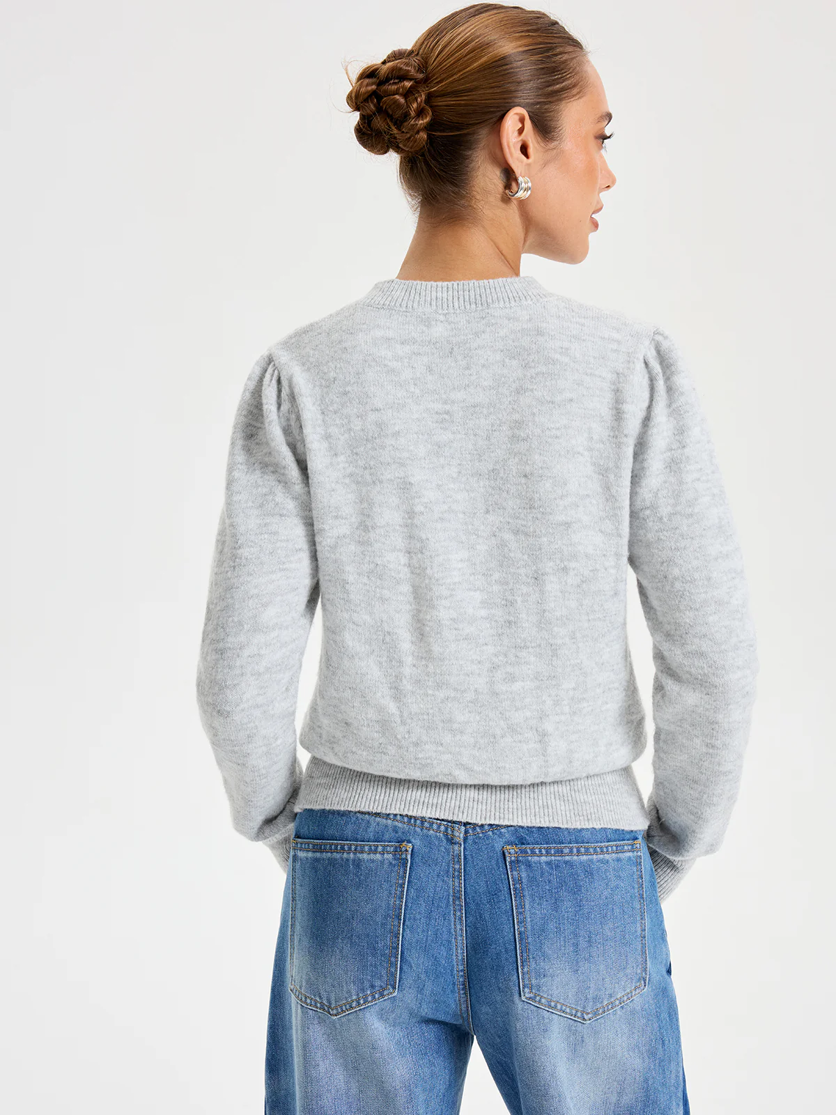 Buttoned Crew Neck Cardigan - Wholesalesil
