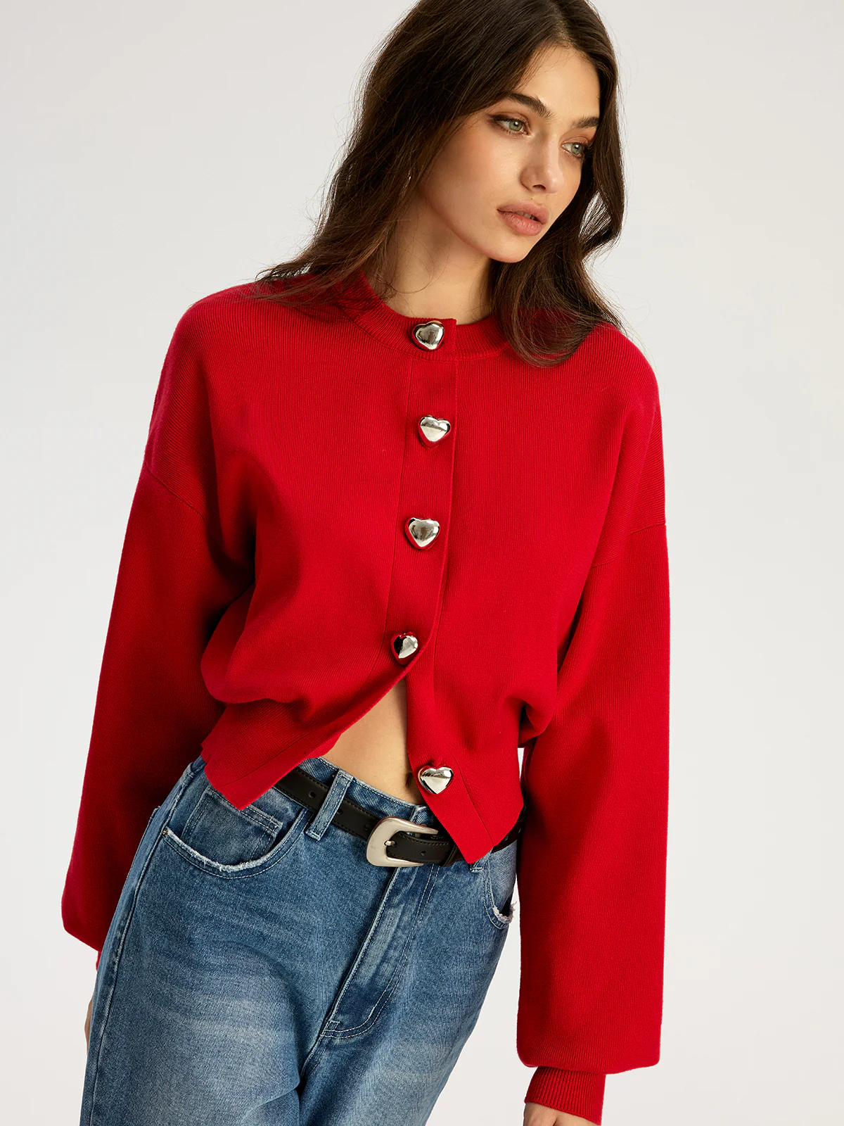 Heart Shape Button Sweater - Wholesalesil