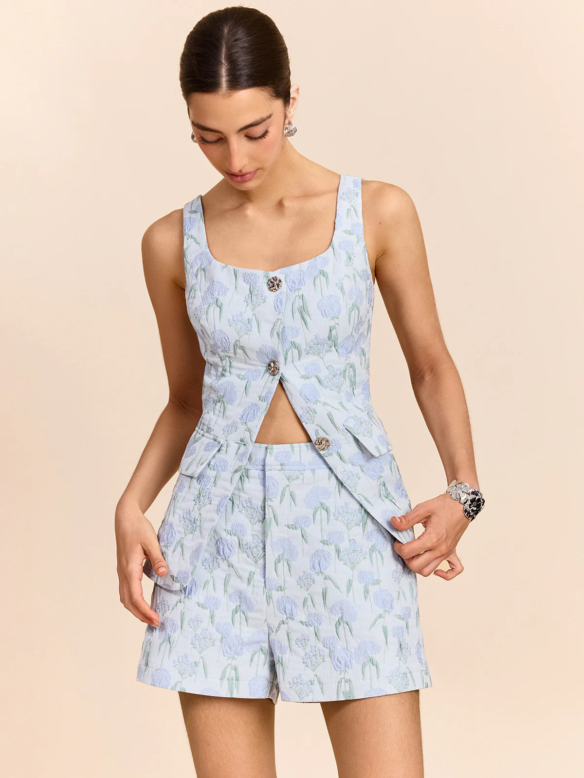 Floral Jacquard Vest - Wholesalesil