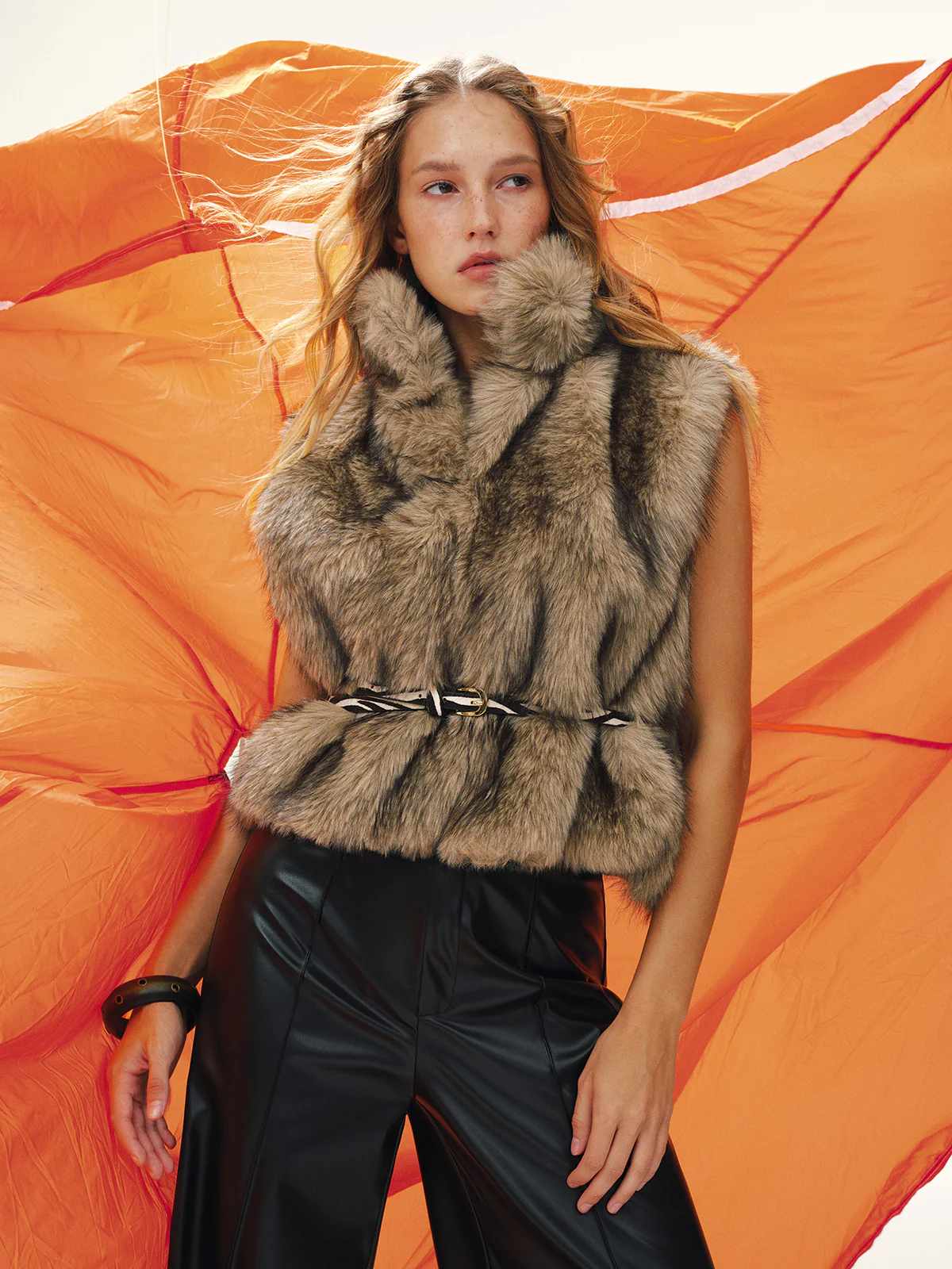 Faux Fur Sleeveless Vest without Belt - Wholesalesil