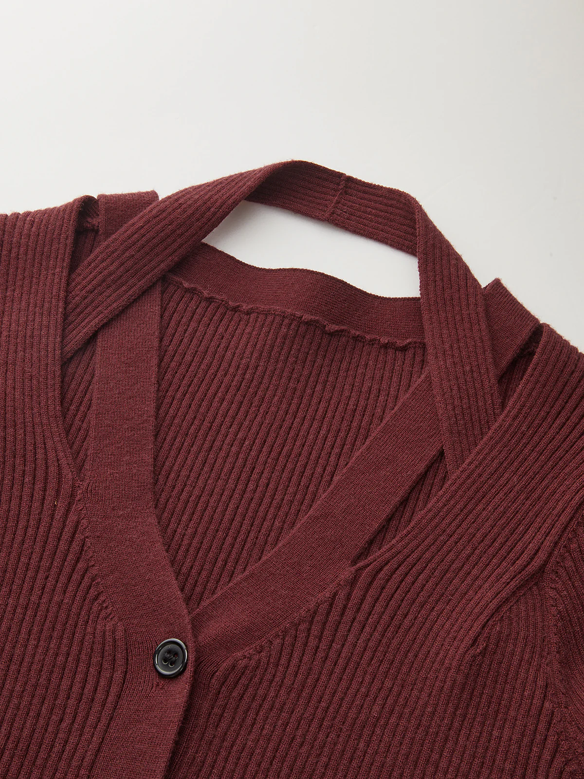 Halter Neck Button Front Ribbed Sweater - Wholesalesil