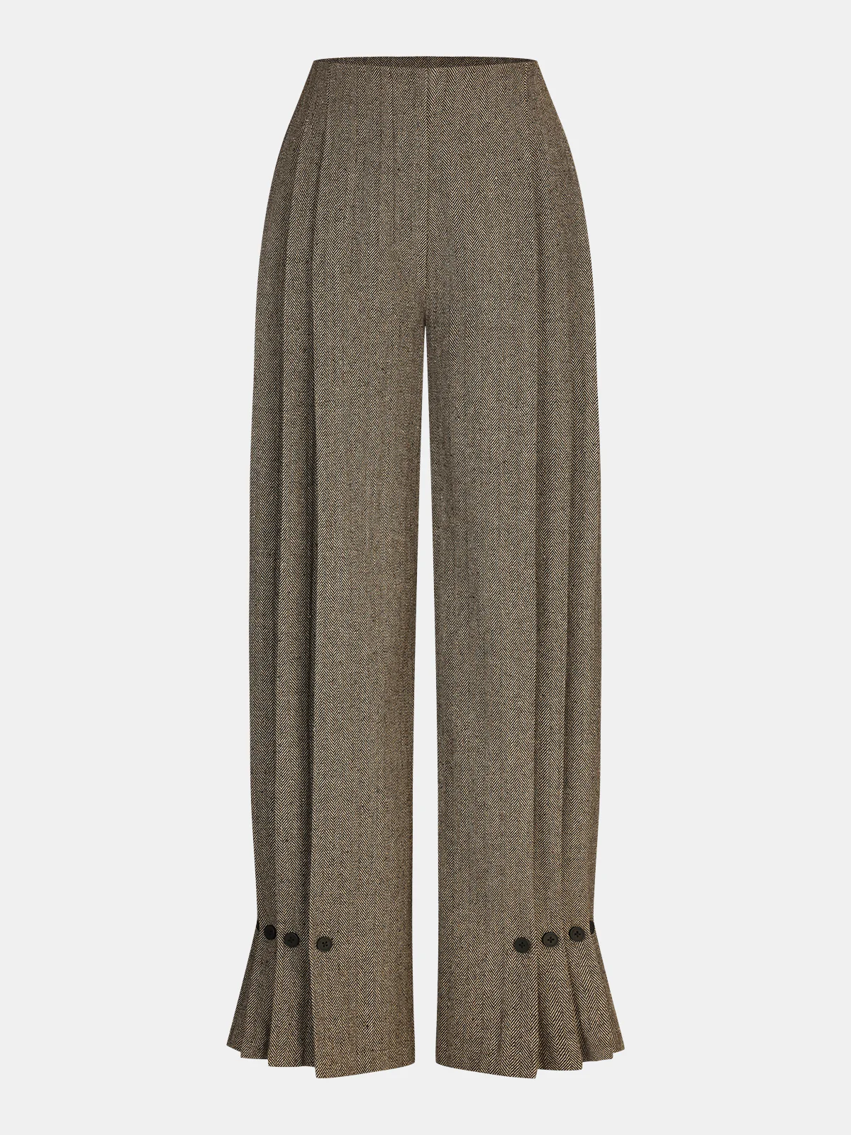 Herringbone Tweed Pleated Straight-Leg Pants - Wholesalesil