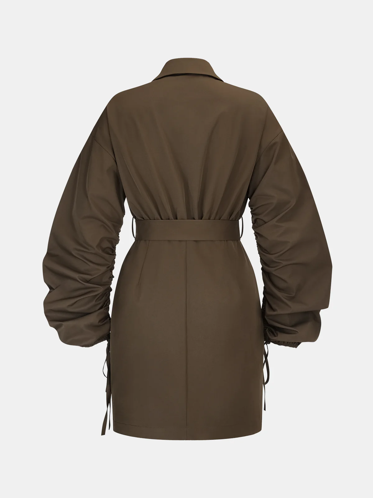 Belted Drawstring Sleeve Shirt Dress - Wholesalesil