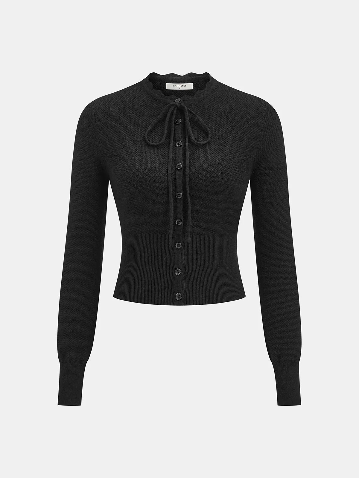 Tie Neck Button Fitted Cardigan - Wholesalesil