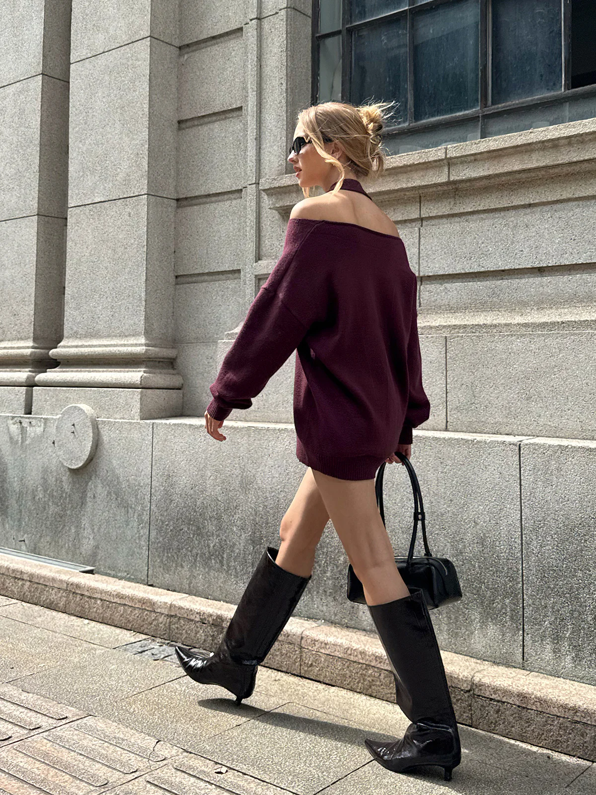 Halter Off-shoulder V-Neck Sweater - Wholesalesil