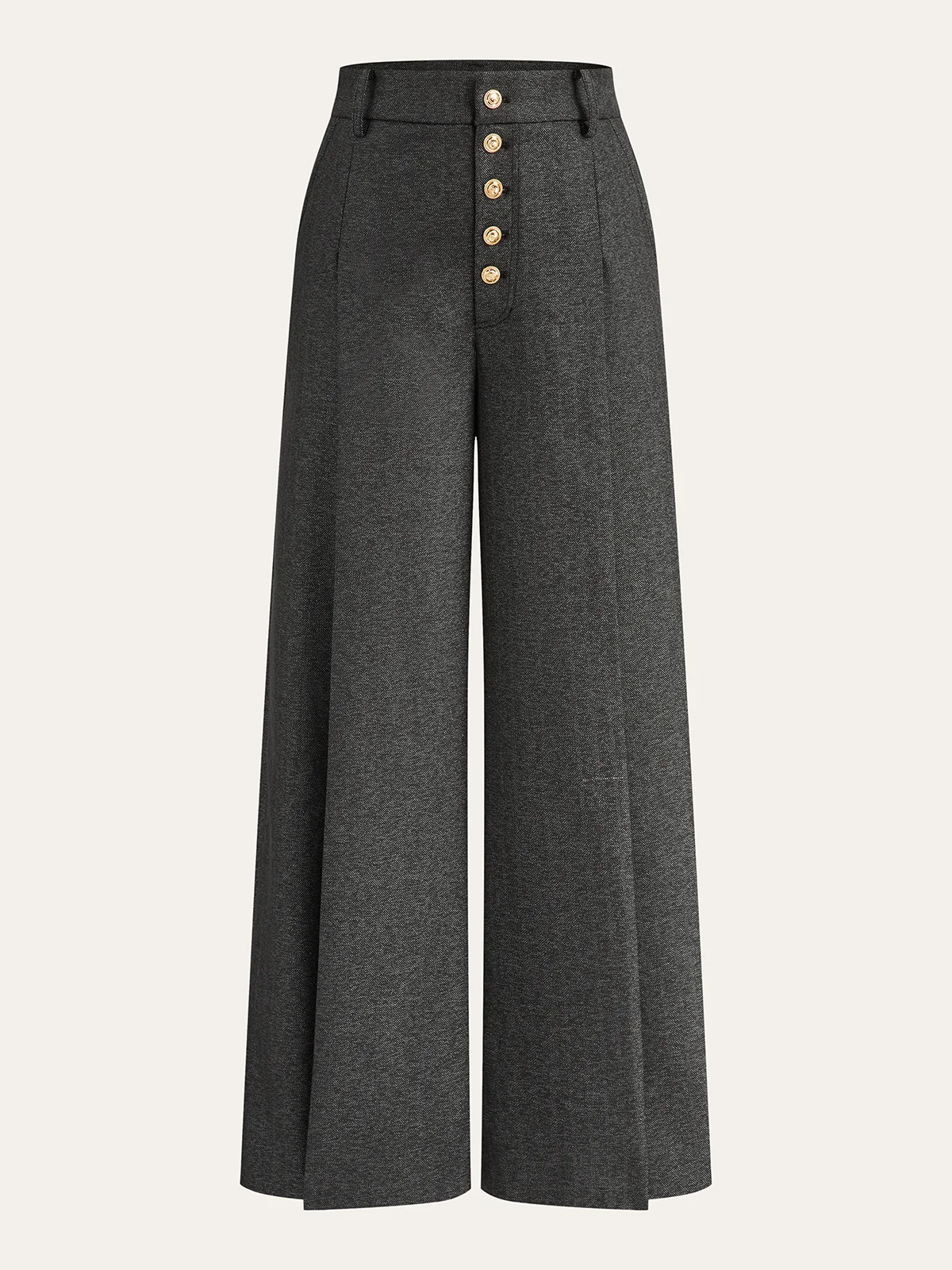 High-Waisted Button-Front Wide-Leg Pants - Wholesalesil