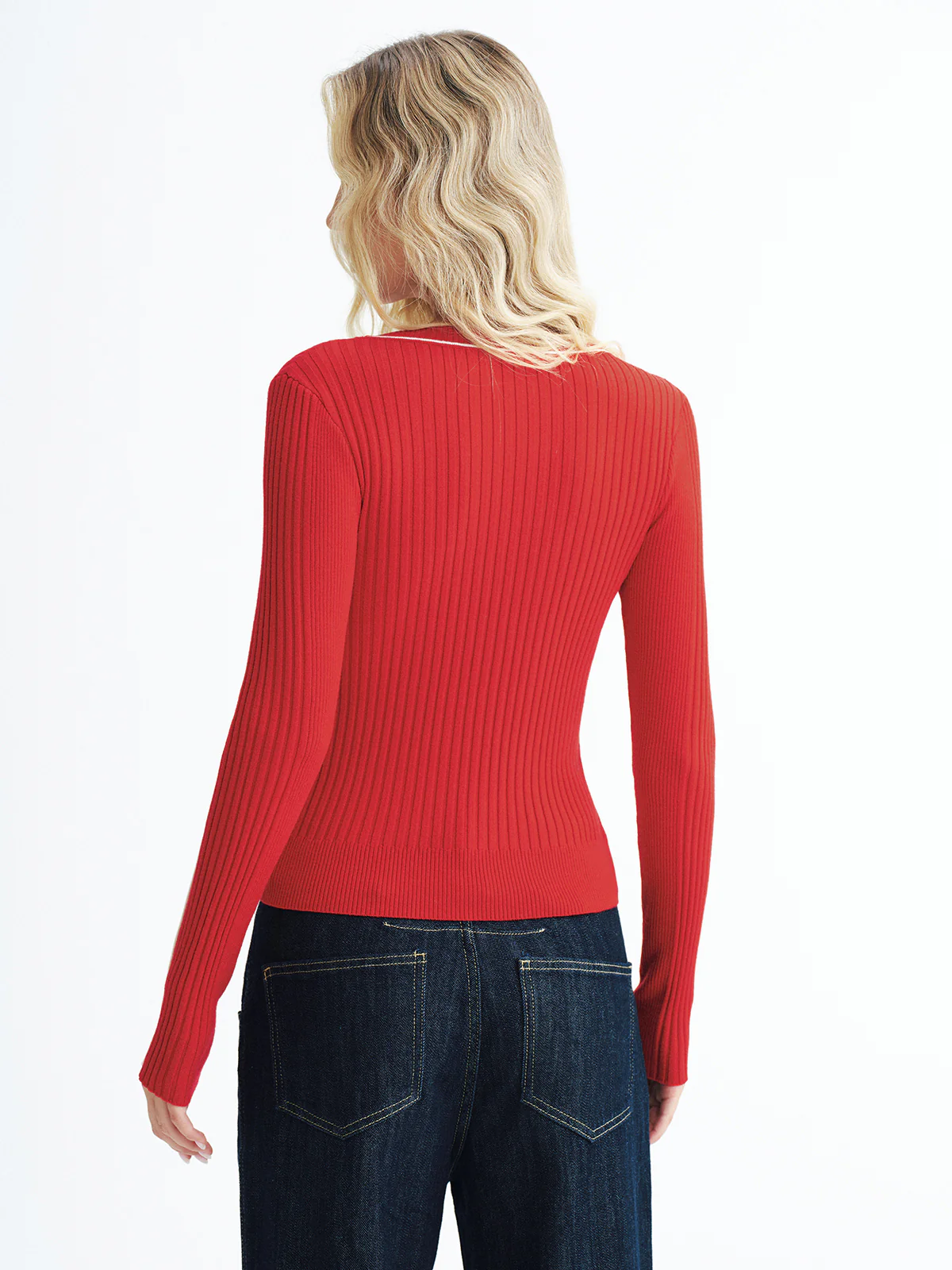 Contrast Trim Wool-Blend Ribbed Knit Sweater - Wholesalesil