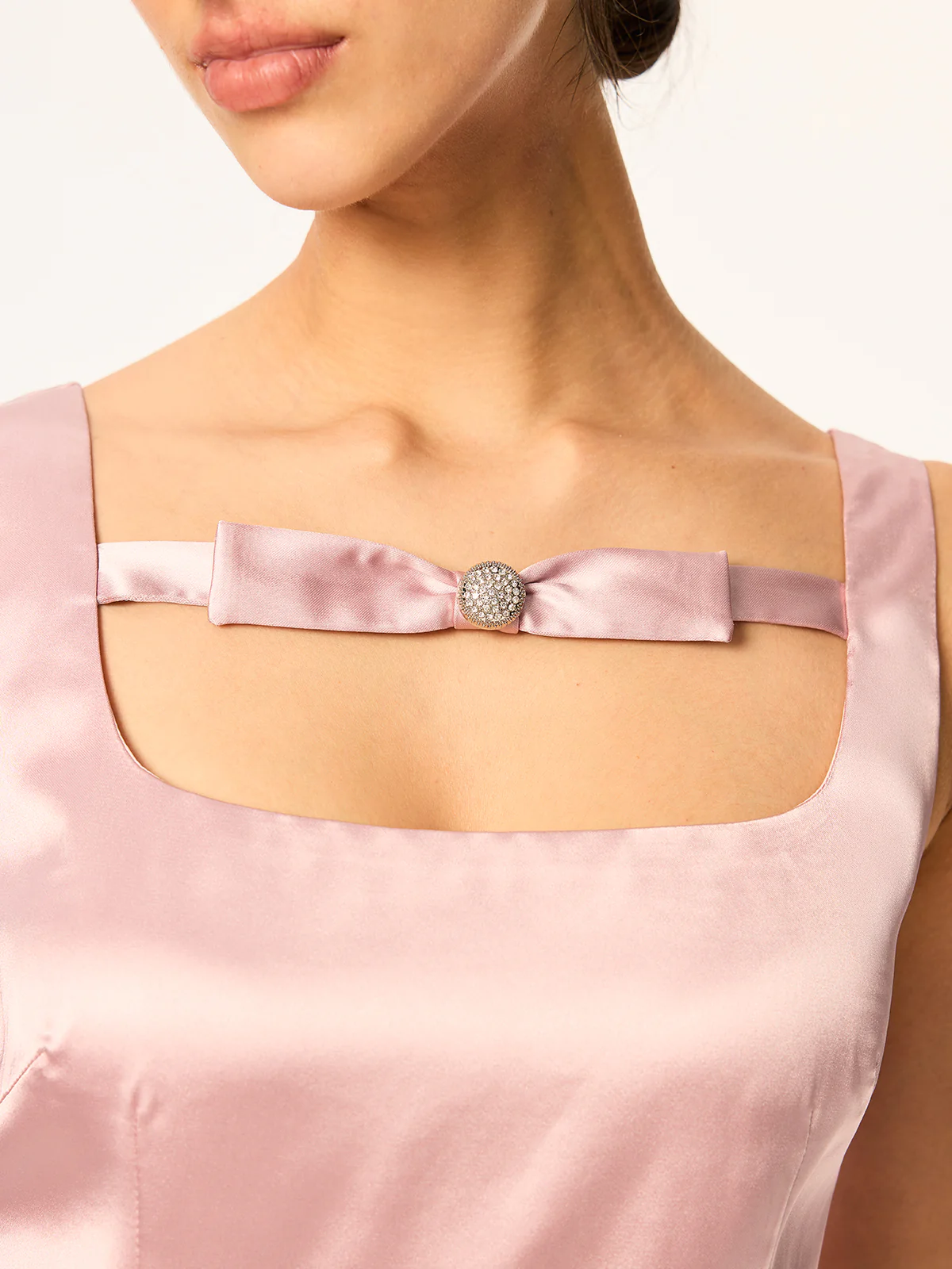 Satin Mini Dress with Bow and Rhinestone Detail - Wholesalesil