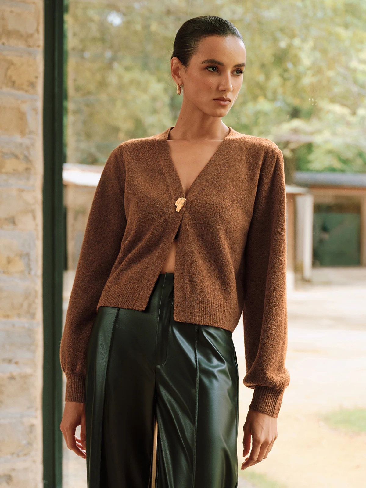 Metal Button V-Neck Knit Cardigan - Wholesalesil